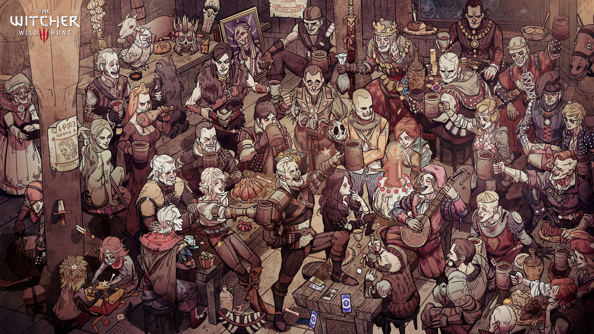 The Witcher folla personaggi illustrati, 1920x1080 Full HD 1080p, PC Desktop