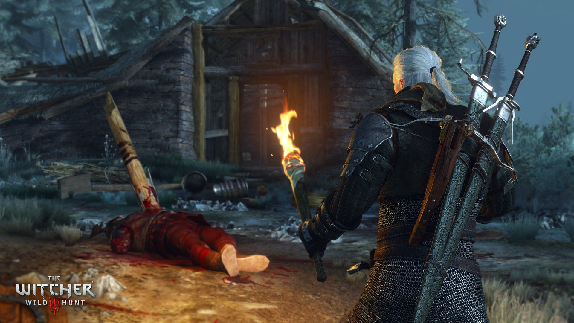 Geralt con torcia, The Witcher 3, CD Projekt Red, 1920x1080 Full HD, Laptop