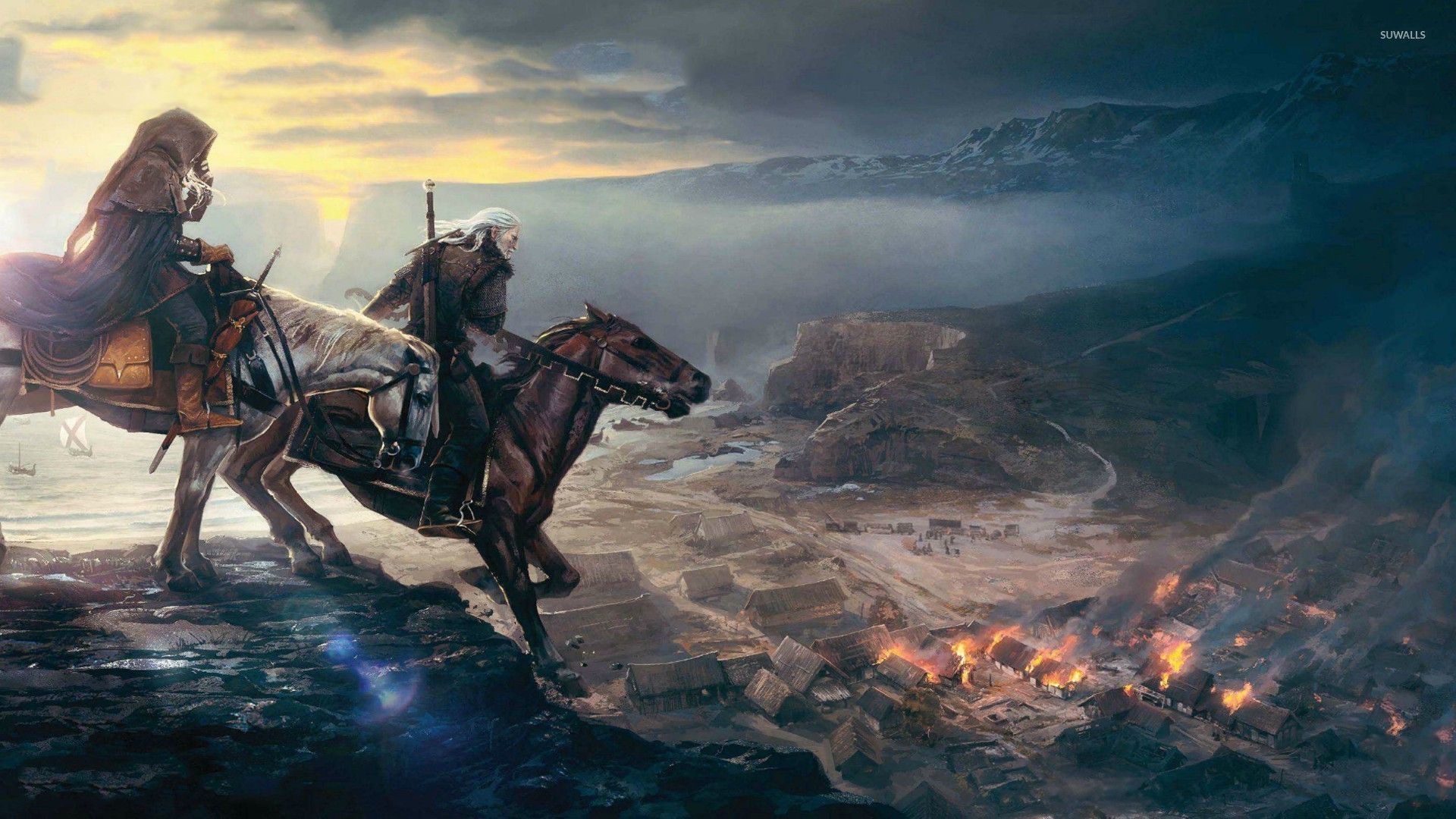 Geralt a cavallo, Witcher, 1920x1080 Full HD, Desktop