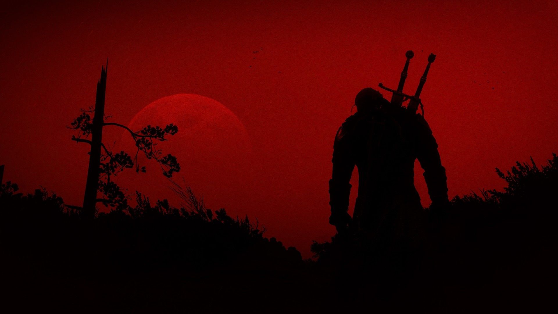 Geralt silhouette tramonto rosso, 1920x1080 Full HD 1080p, Laptop