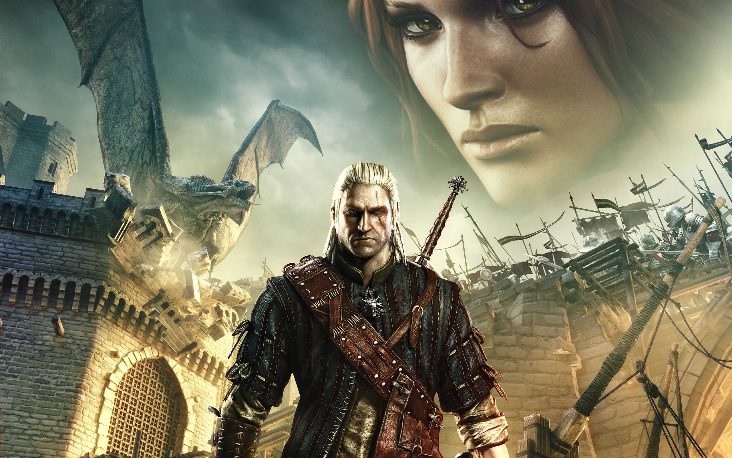 Geralt, Witcher 2, castello e drago, The Witcher, 2560x1600 2K+, Laptop