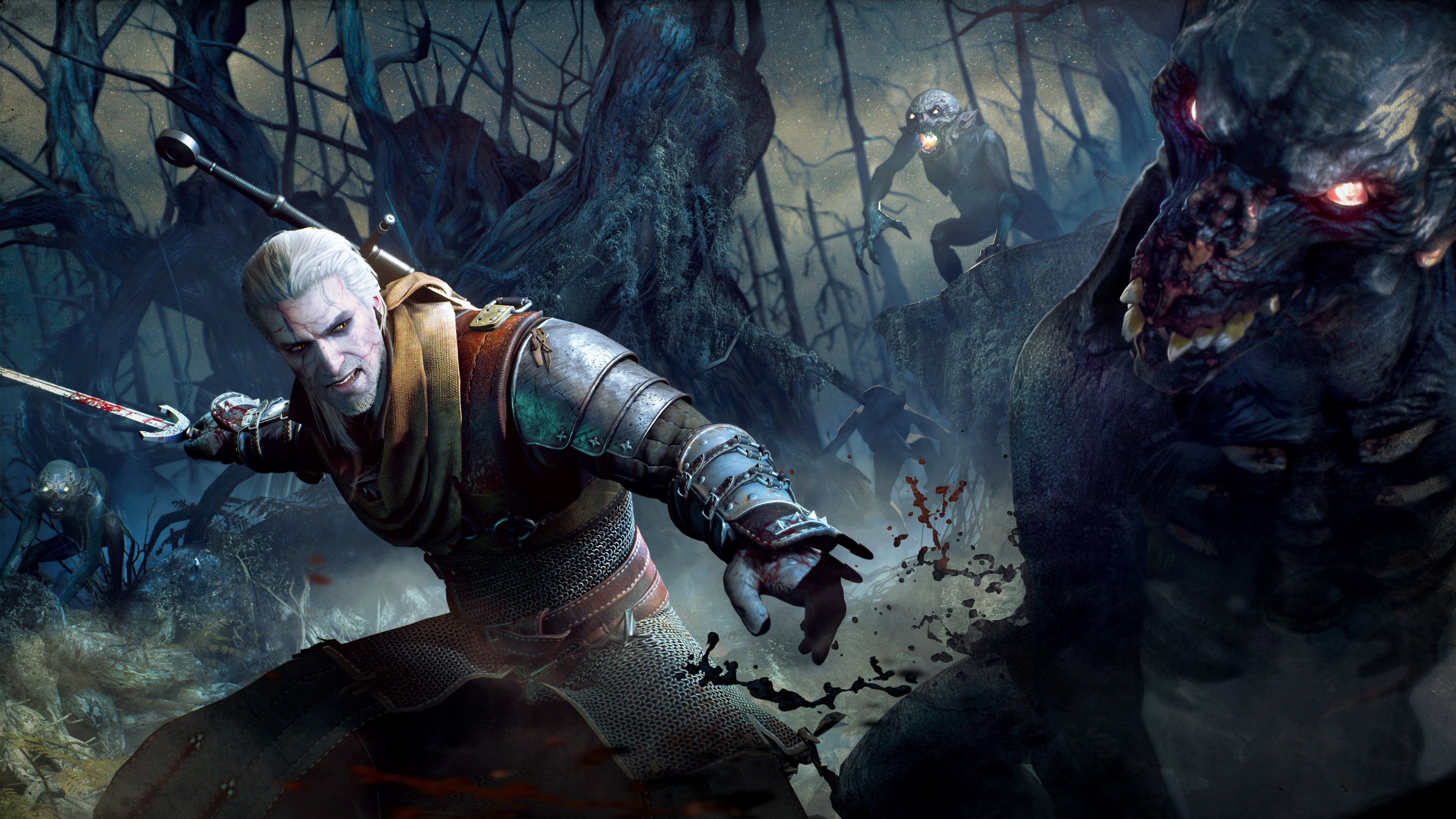 Geralt combatte mostri foresta, 3840x2160 4K, Desktop 4K