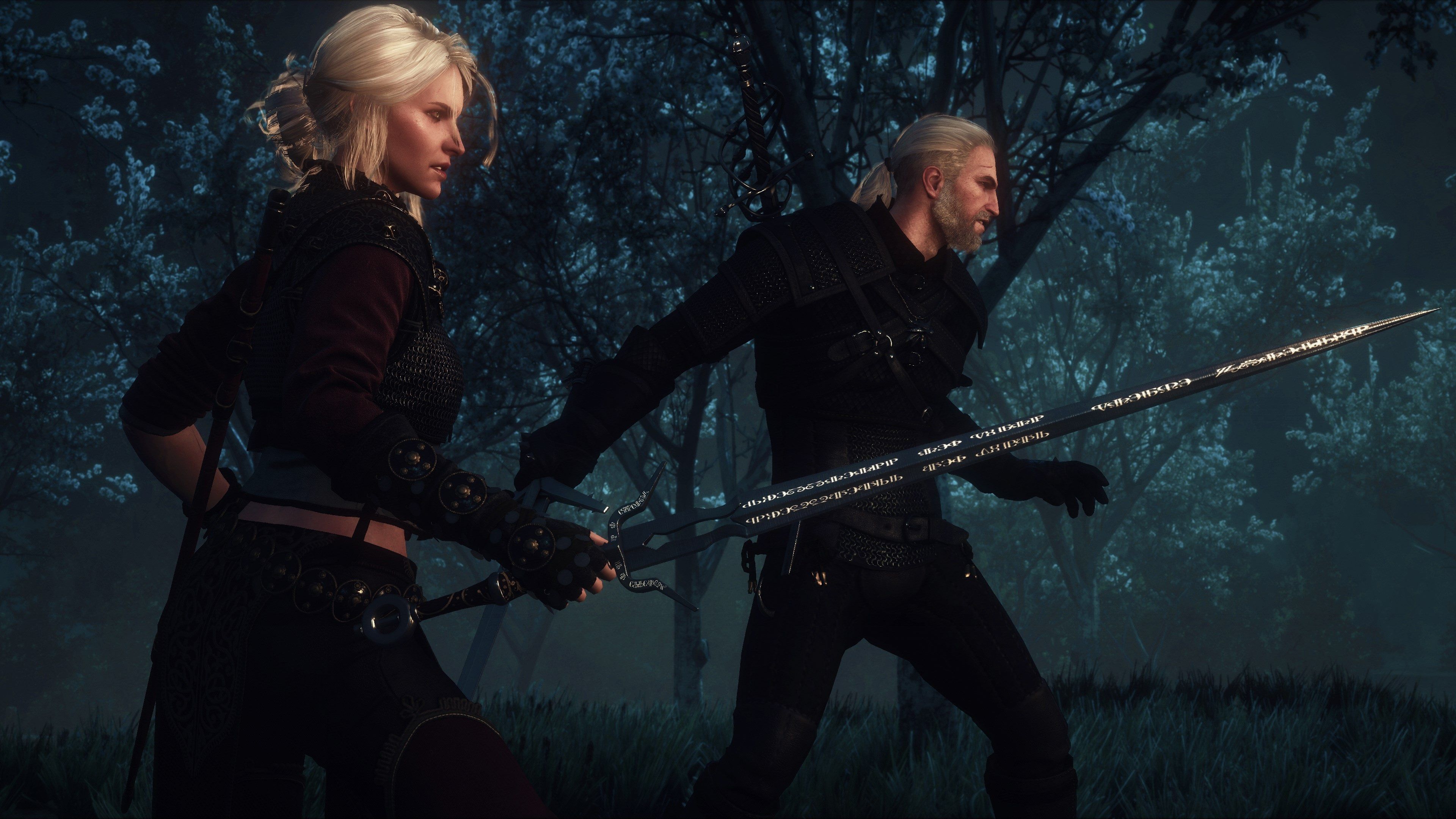 Geralt e Ciri con spade, 3840x2160 4K Ultra HD, Desktop