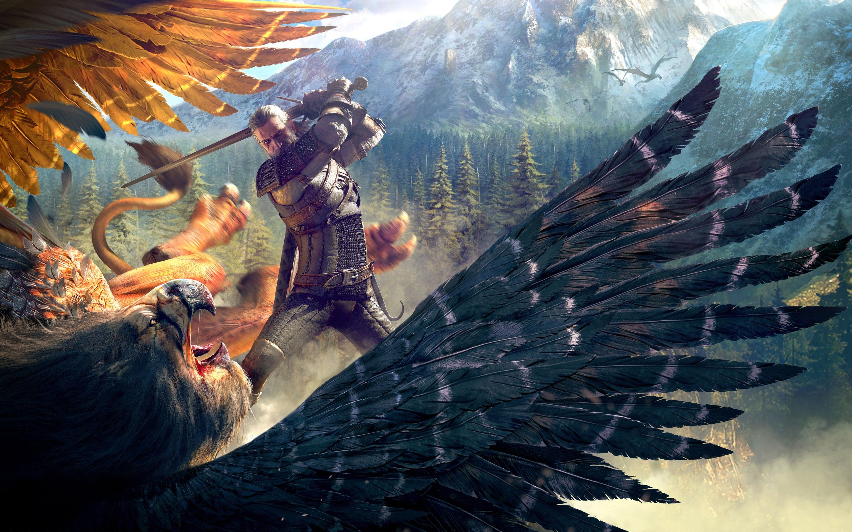 Geralt combatte grifone montagne, 2880x1800 WQXGA, Desktop