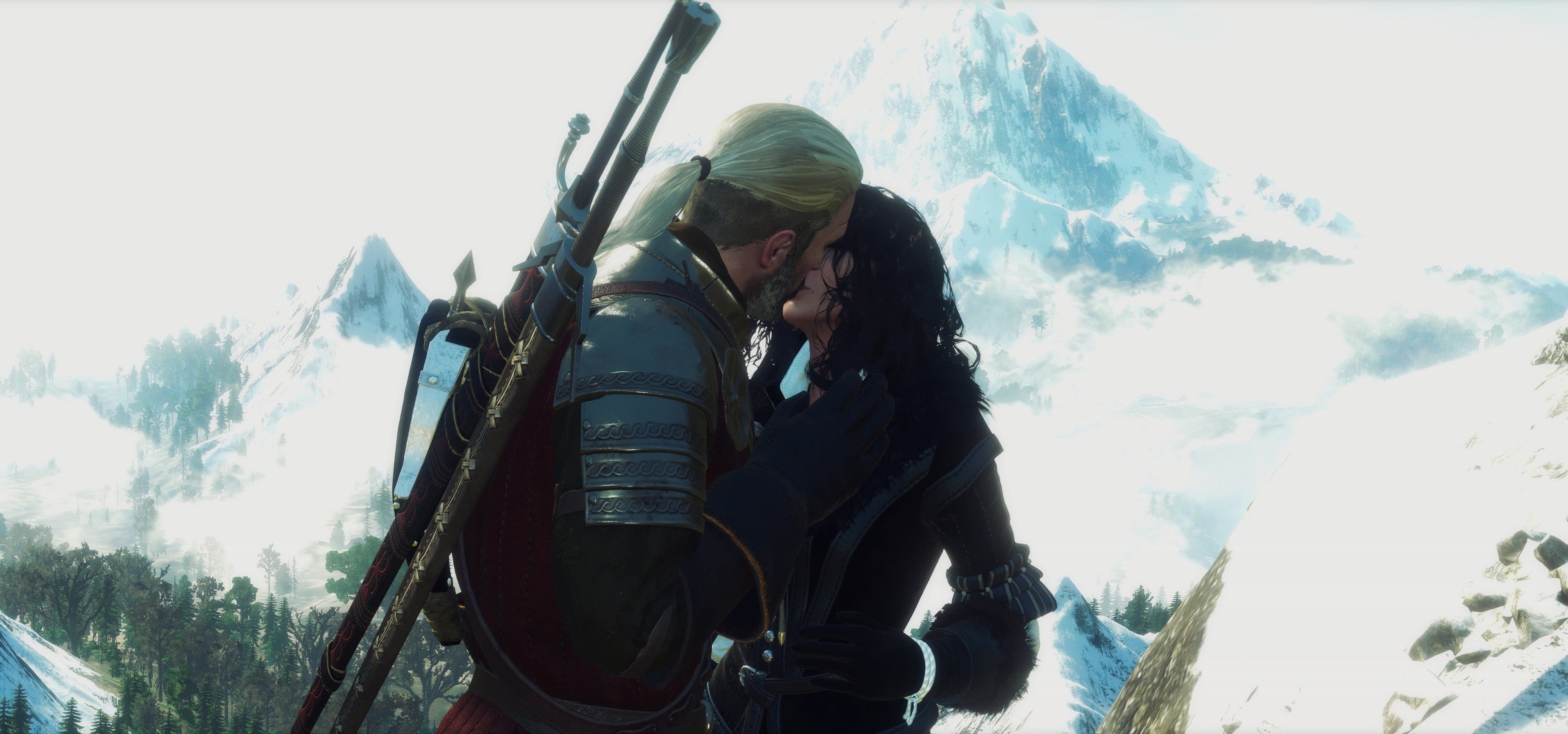 Geralt bacio montagne innevate, 3840x1800 Ultra HD, PC