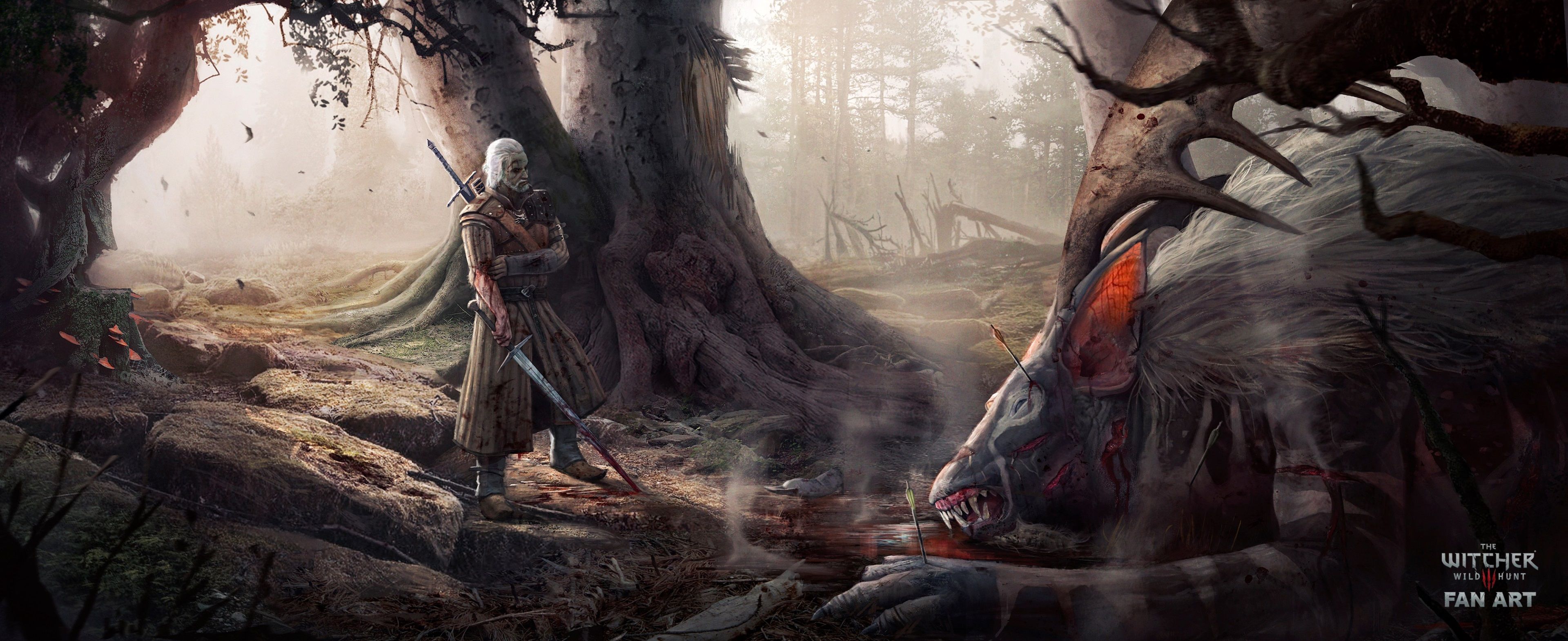 Geralt of Rivia foresta, 3840x1570 Ultrawide, Desktop