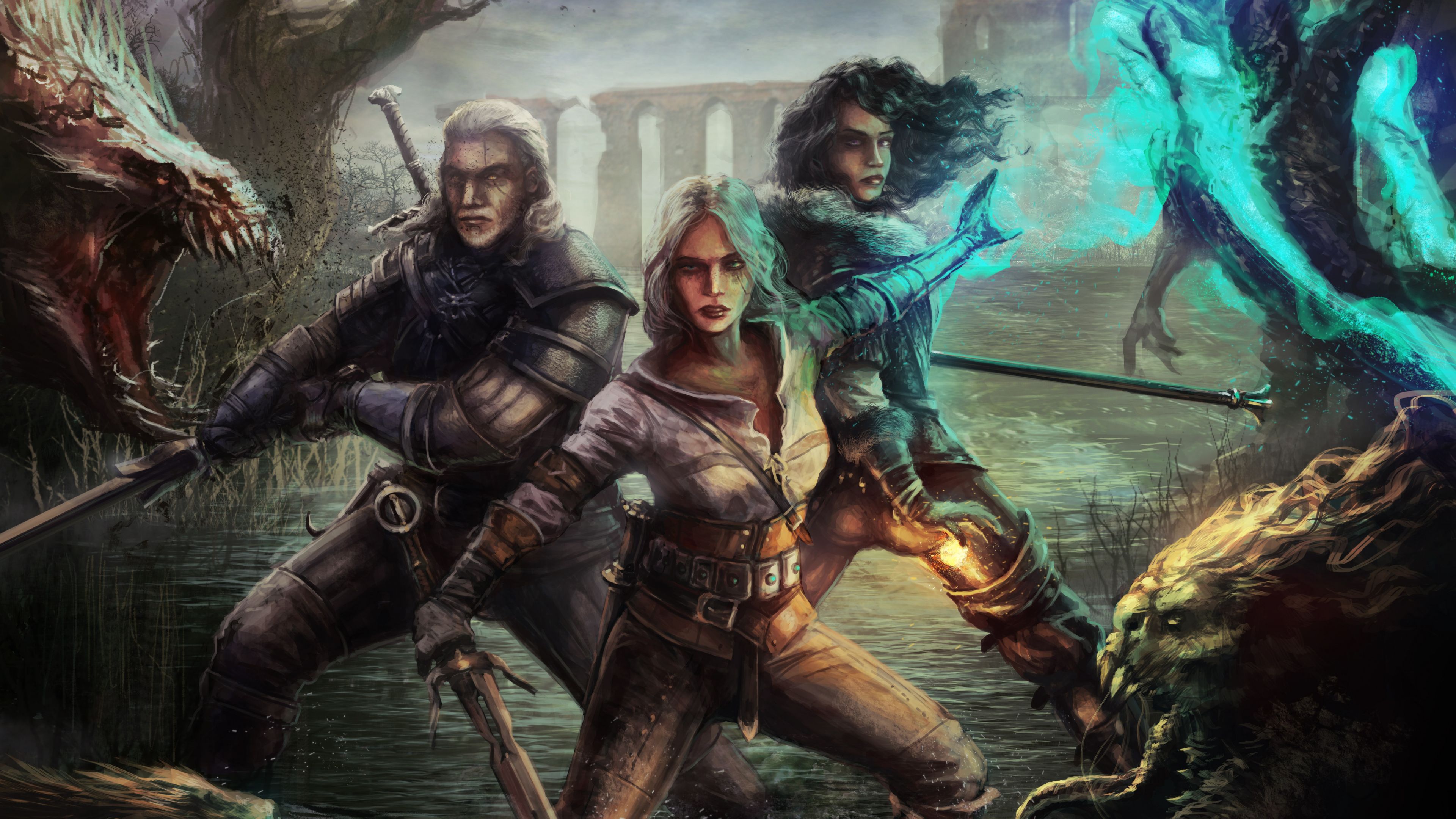 Geralt e Yennefer, The Witcher 3, 3840x2160 4K, PC Desktop