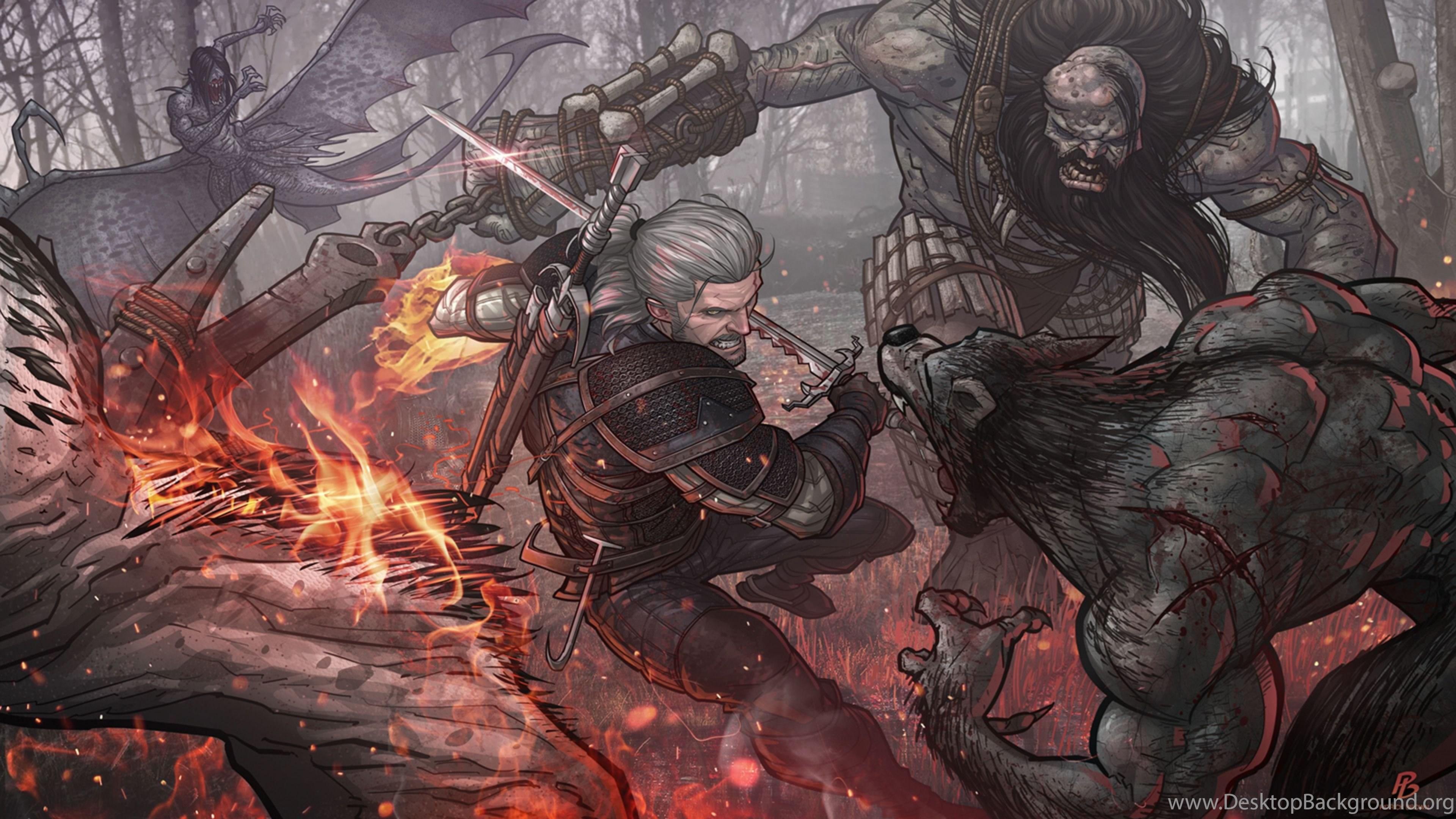 Geralt combatte mostri nella foresta, 3840x2160 UHD, Monitor Gaming