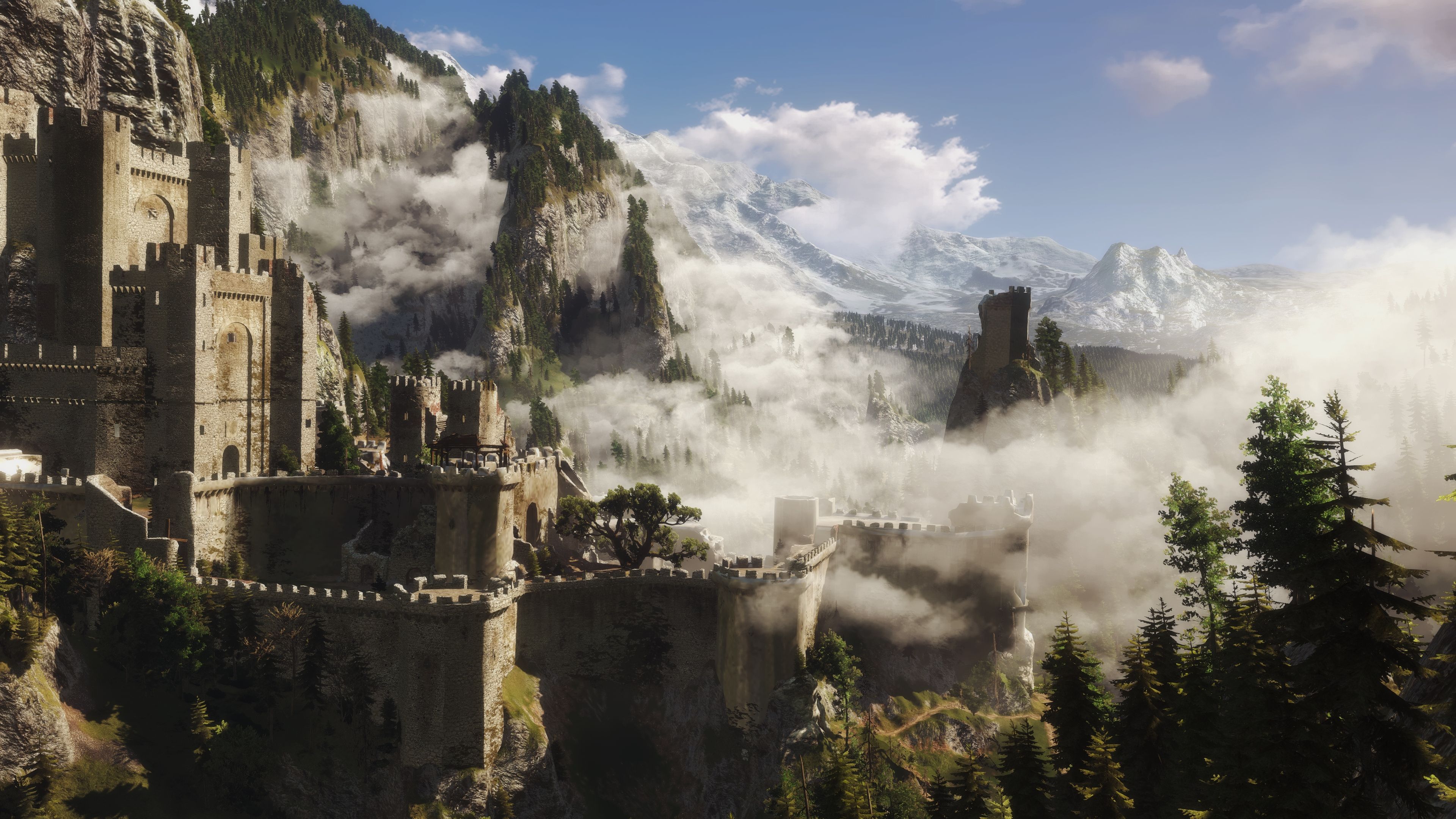 Castello Kaer Morhen tra montagne, 3840x2160 4K, PC Desktop