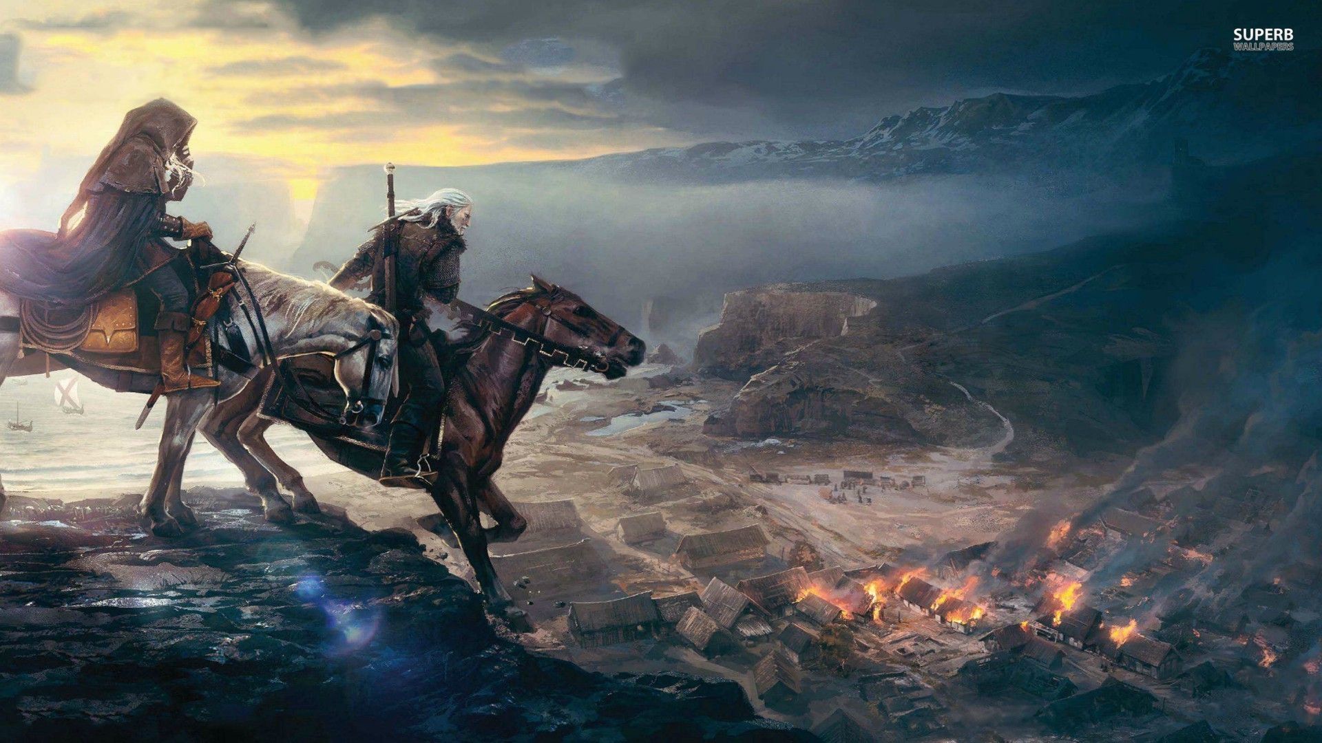 Cavalieri Witcher su collina, 1920x1080 Full HD, Desktop