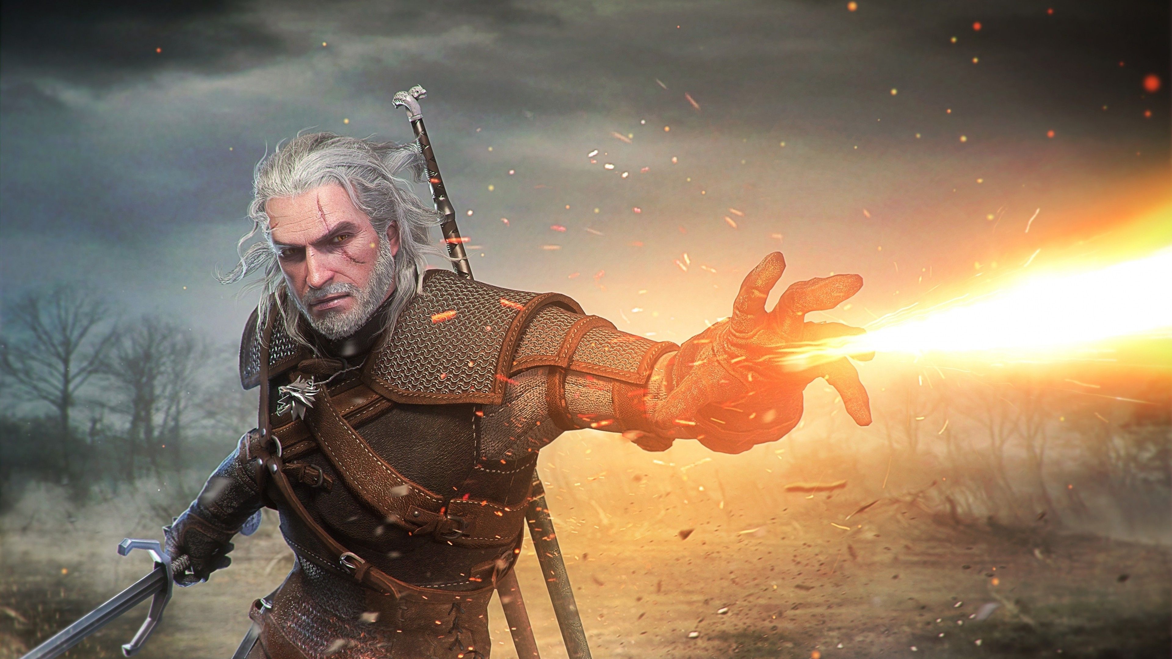 Geralt lancia segno Igni, 3840x2160 4K Ultra HD, Desktop