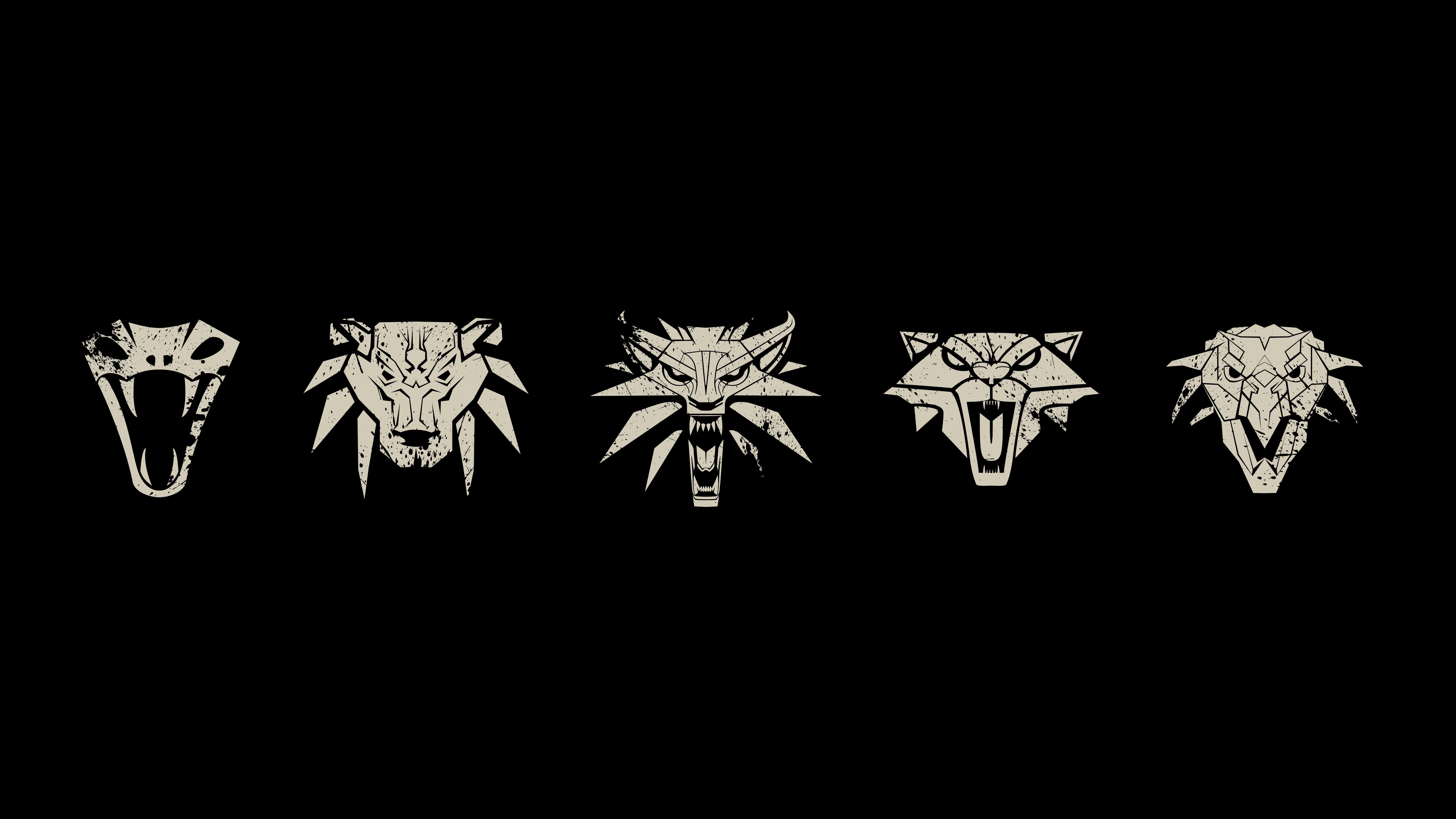 Medaglioni scuole Witcher sfondo nero, 8000x4500 4K, PC Desktop