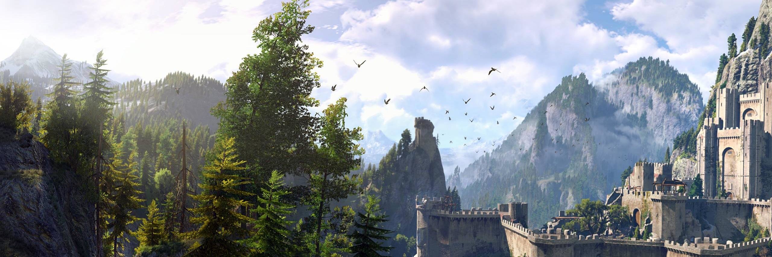 Castello tra montagne e foresta, 2560x854 21:9, Ultrawide