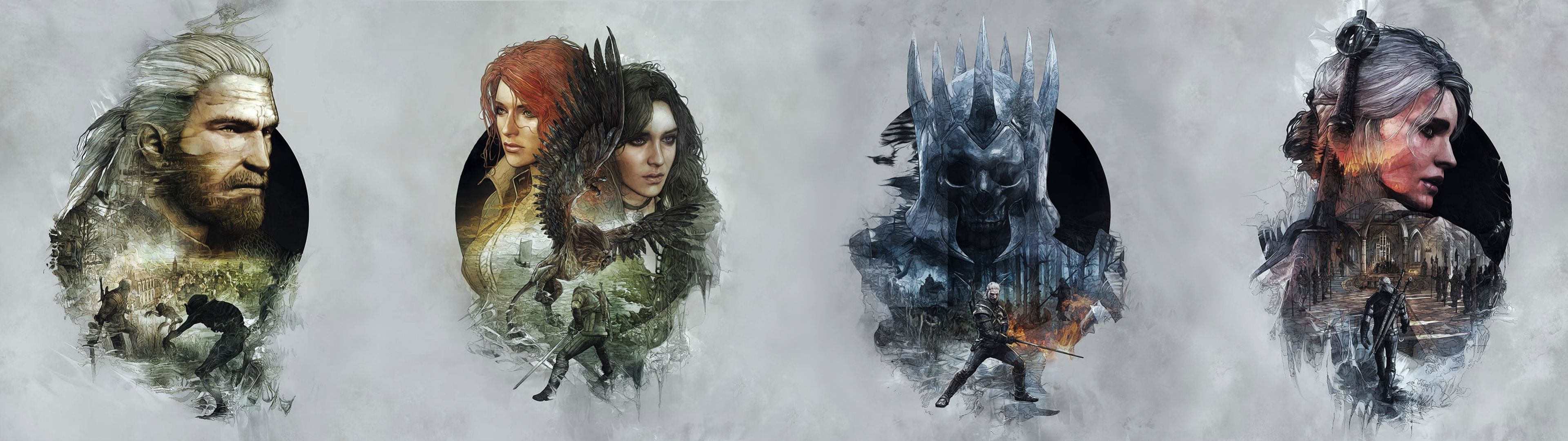 Personaggi Witcher 3 ritratti, 3839x1079 Ultrawide, Dual Monitor