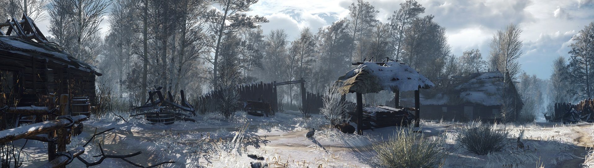 Villaggio innevato Witcher 3, 1916x543 Panoramico, Dual Screen
