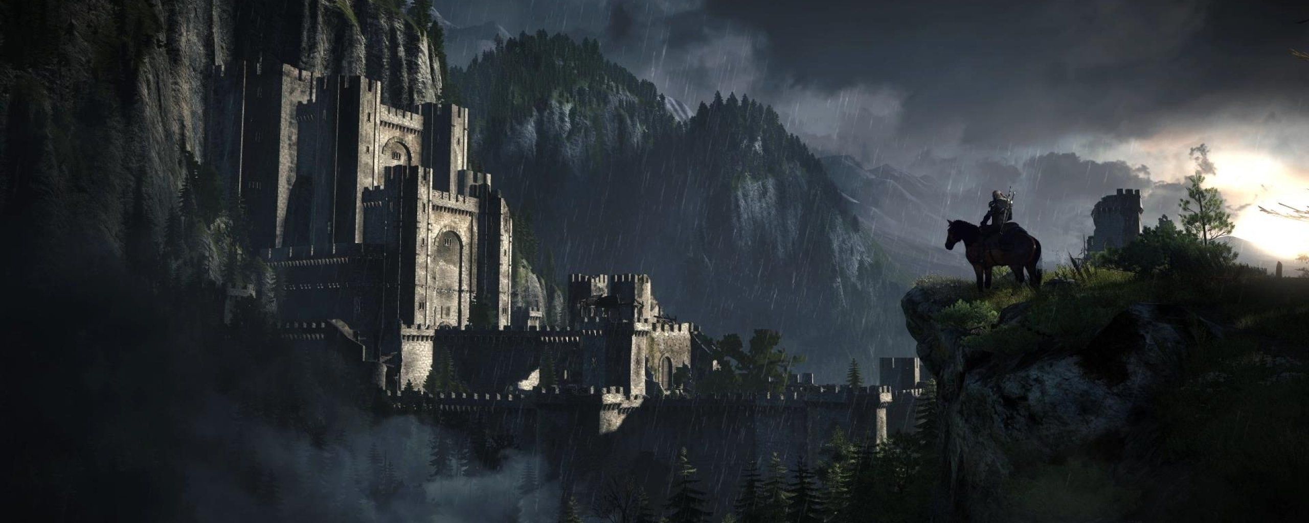 Castello Witcher, cavaliere, montagne, 2560x1024 21:9, Ultrawide