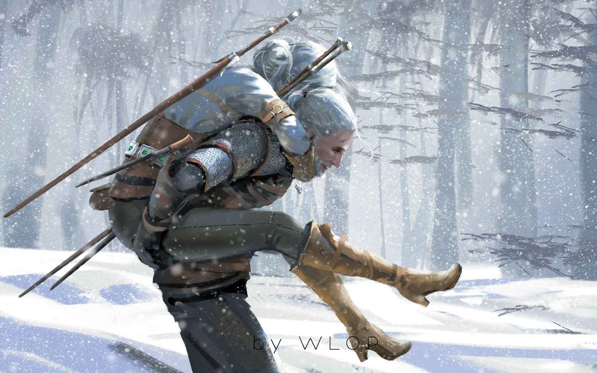 Geralt porta Ciri nella neve, 1920x1200 Full HD+, Desktop