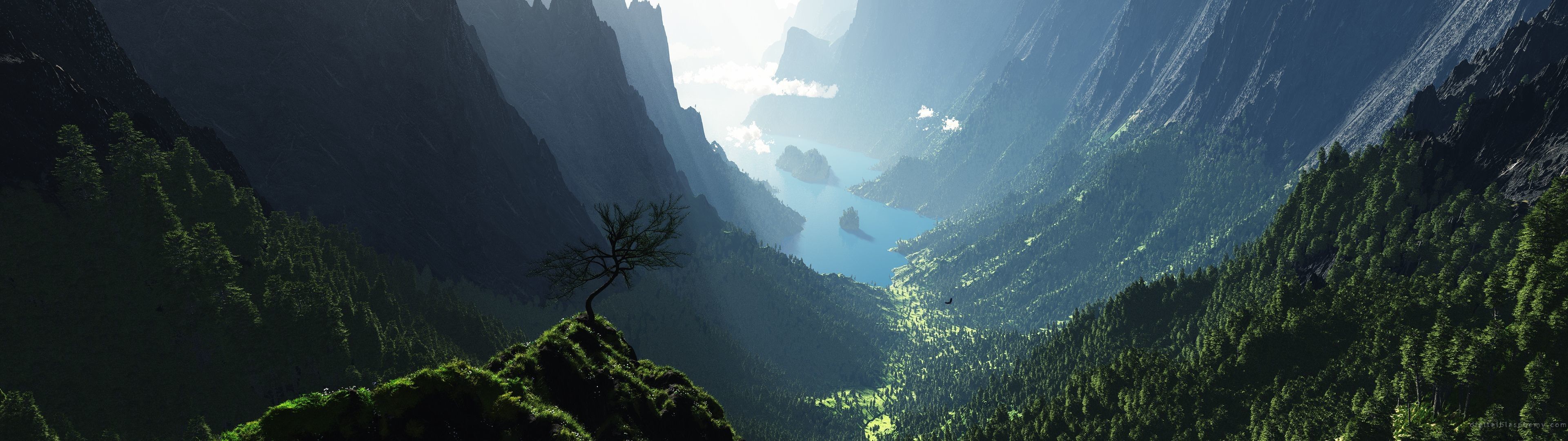 Valle montana con foresta, 3840x1080 Ultrawide, Monitor 4K
