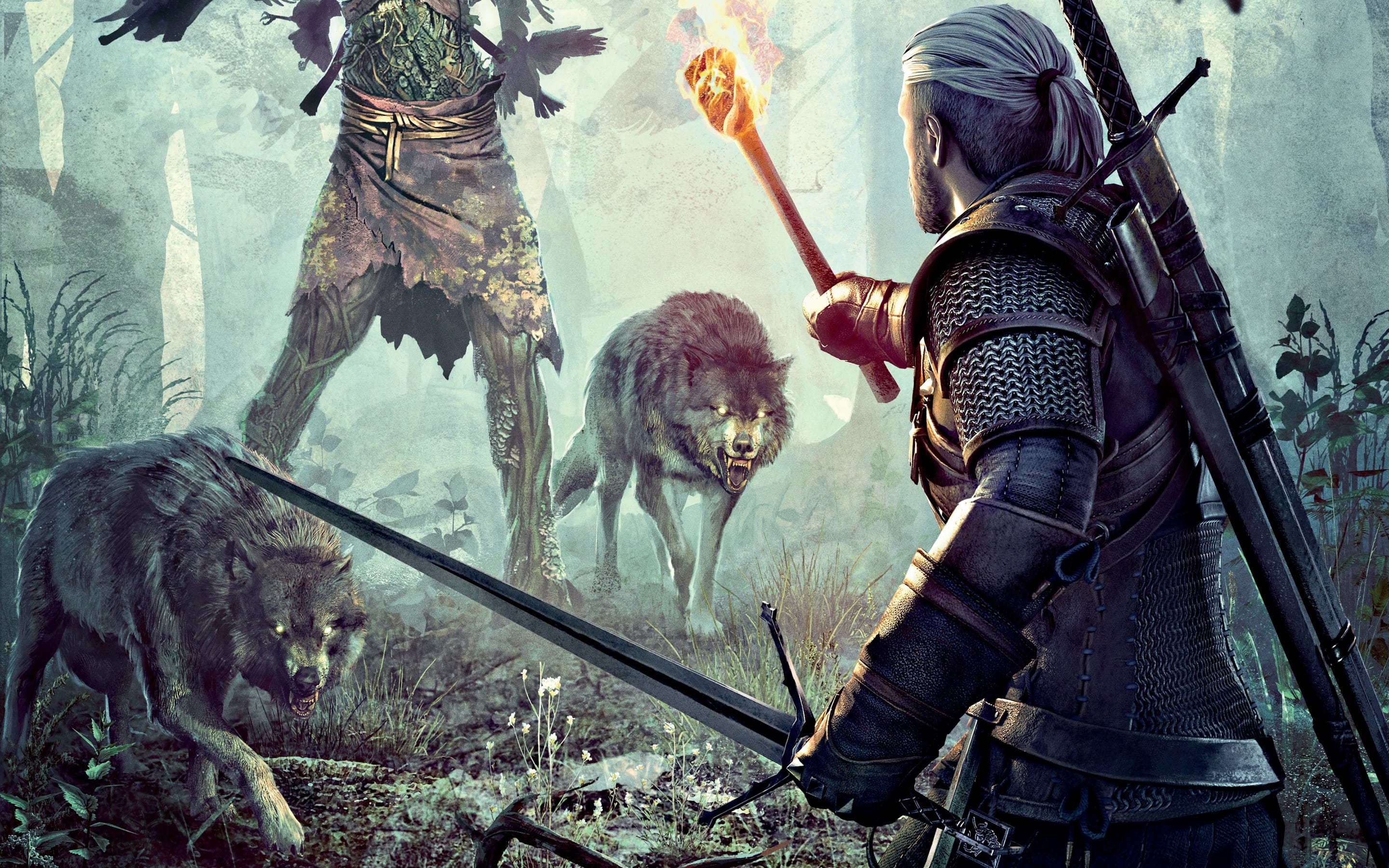 Geralt lupi mannari foresta, 2880x1800 2K+, PC