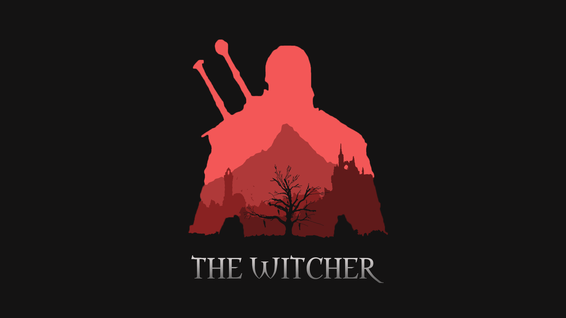 Geralt silhouette minimalista rossa, Geralt di Rivia, 1920x1080 Full HD 1080p, Desktop