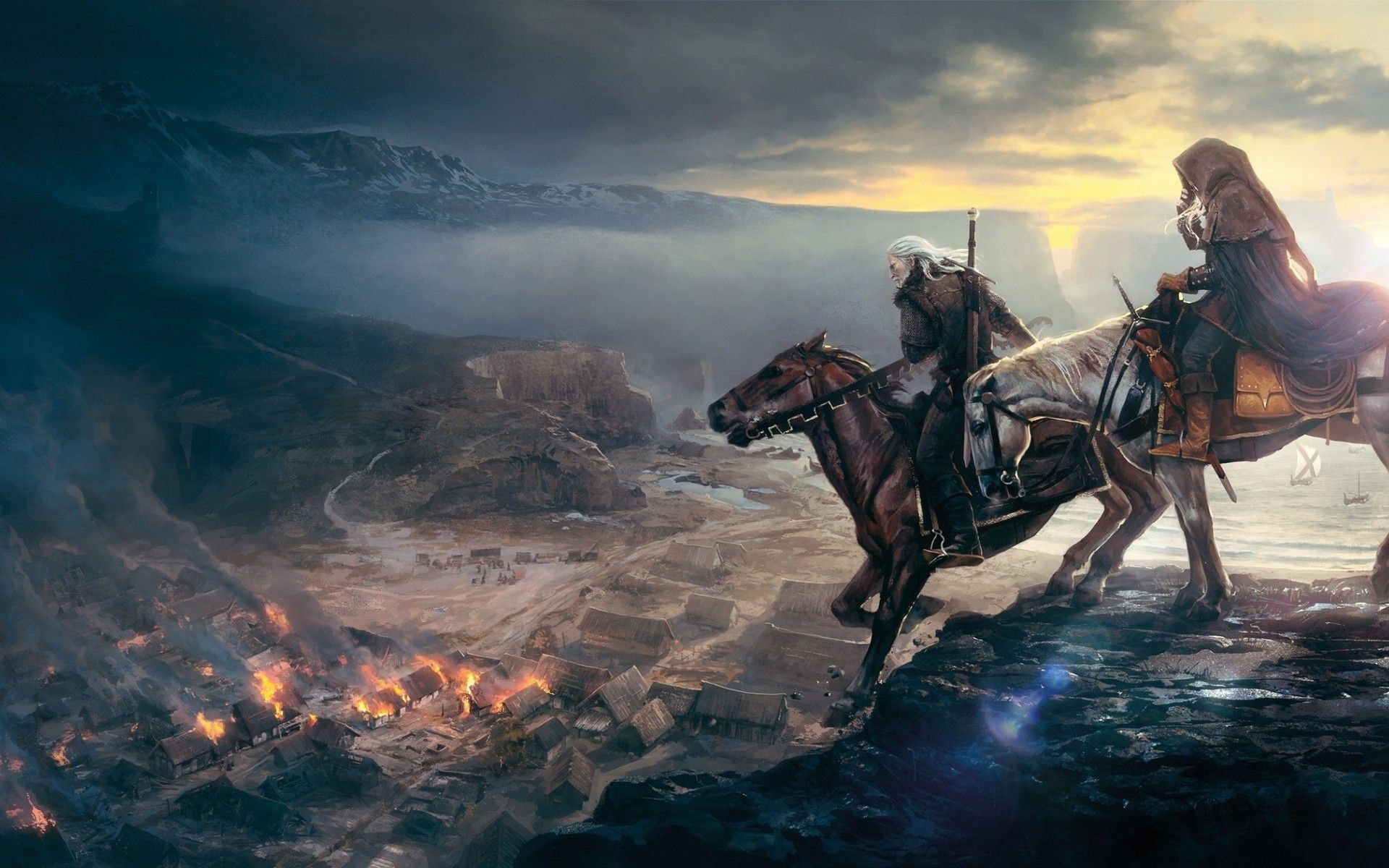 Geralt a cavallo, Witcher 3, 1920x1200 Full HD+ WUXGA, Desktop