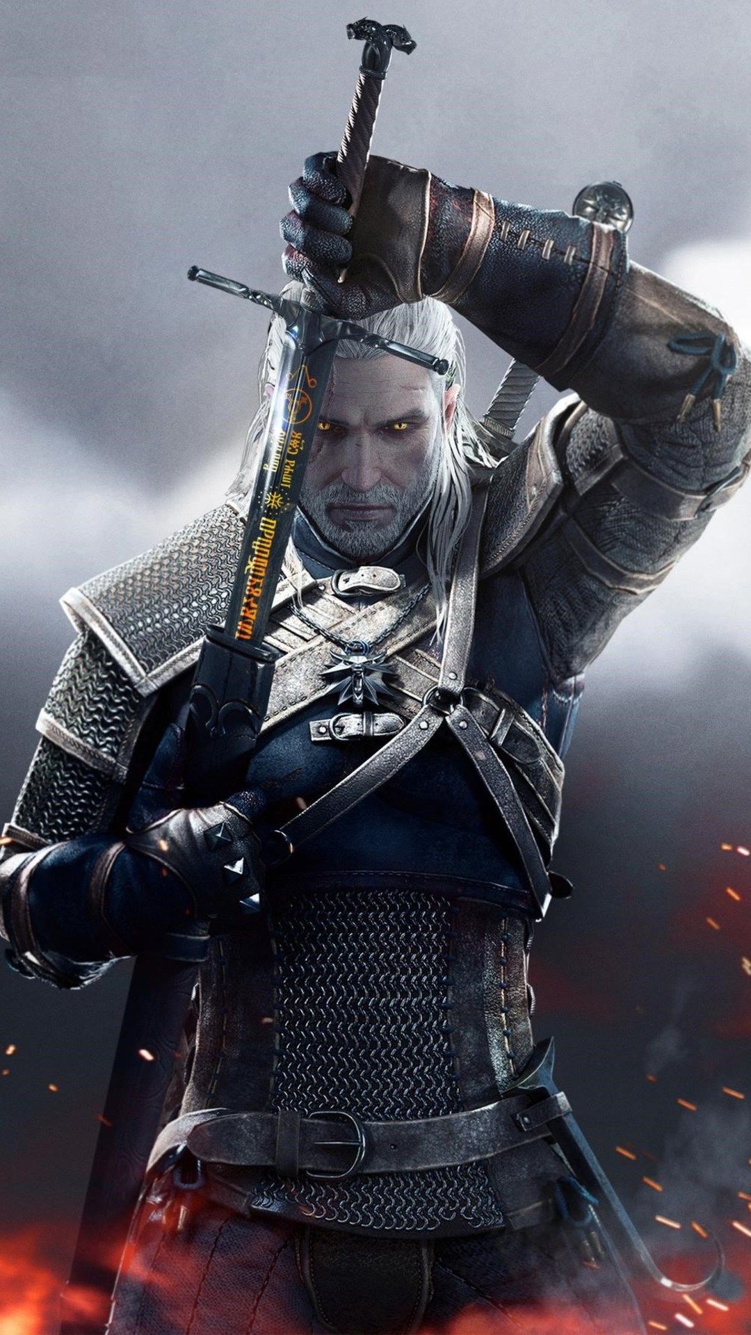 Geralt di Rivia con spade, 1080x1920 Verticale, Samsung Galaxy