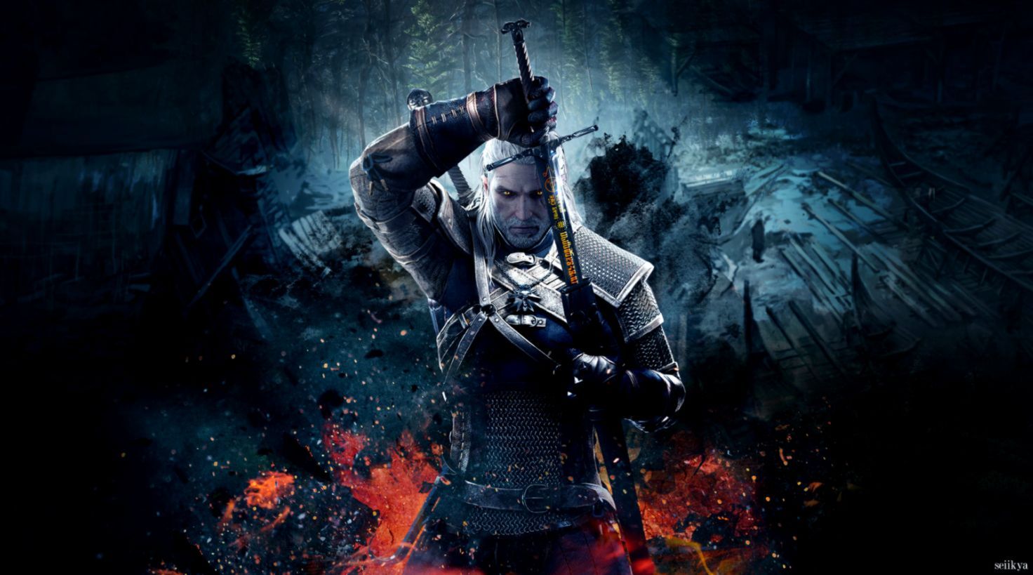 Geralt spada Witcher 3, 1472x819 720p, Laptop