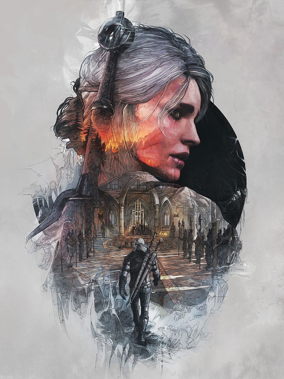 Ciri e Geralt, The Witcher 3, Lupo Bianco, 1200x1600 Full HD Verticale, Xiaomi