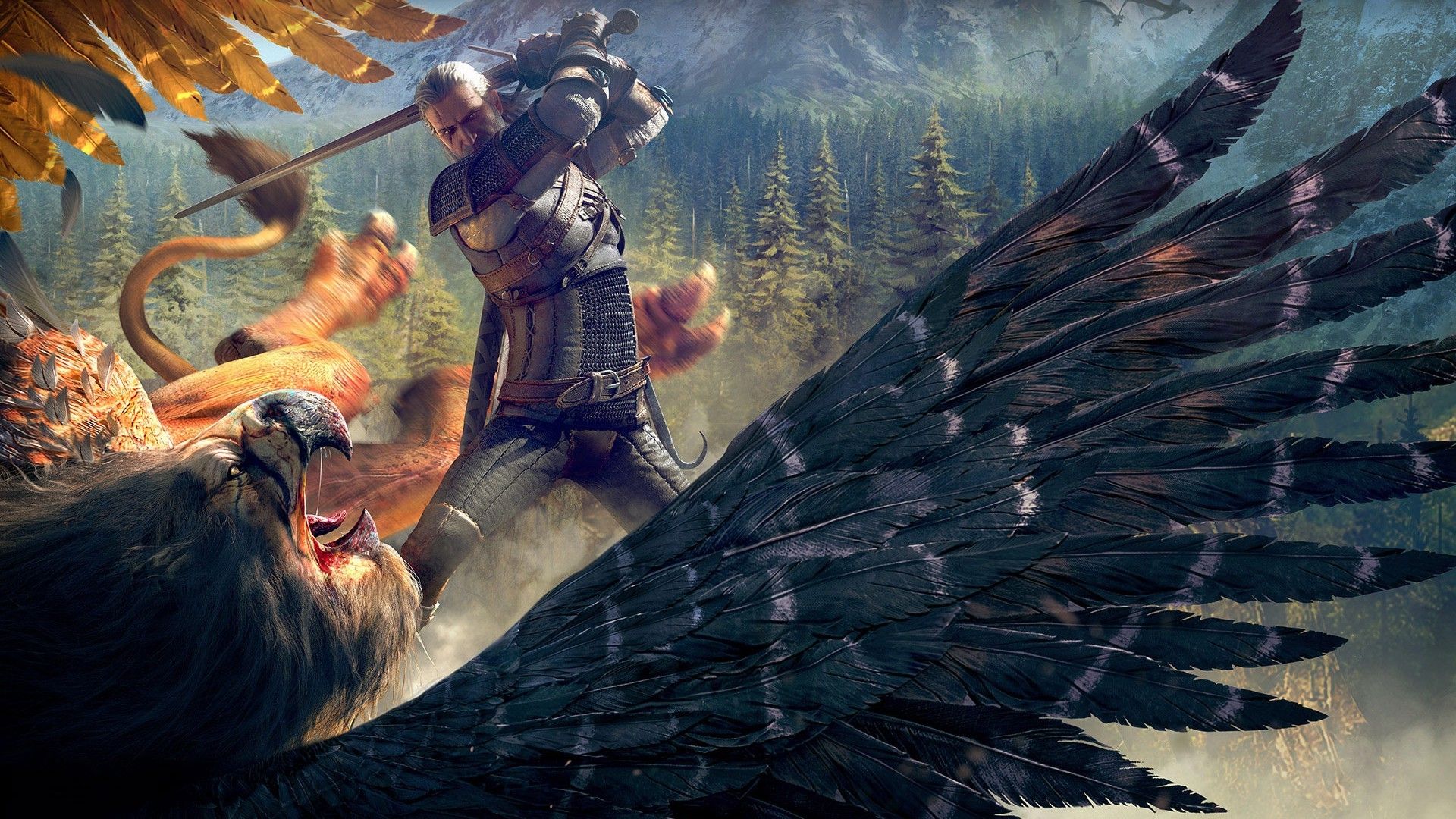 Geralt combatte grifone Witcher 3, 1920x1080 Full HD 1080p, PC Desktop