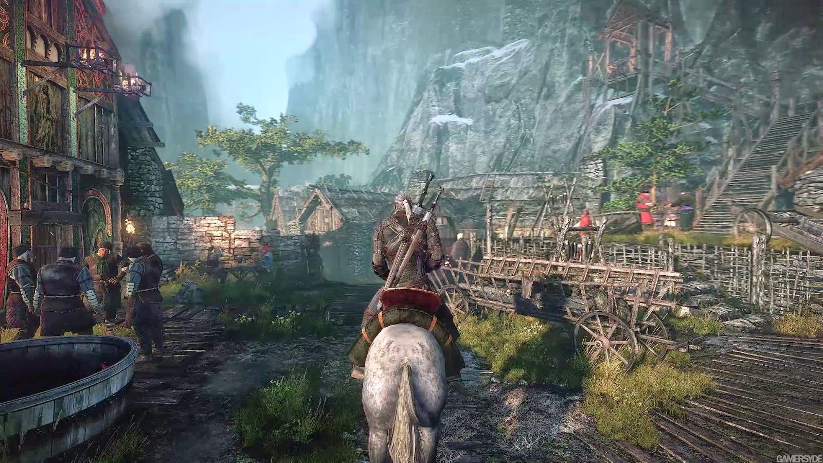 Geralt a cavallo, villaggio Witcher 3, 1600x900 900p, Laptop