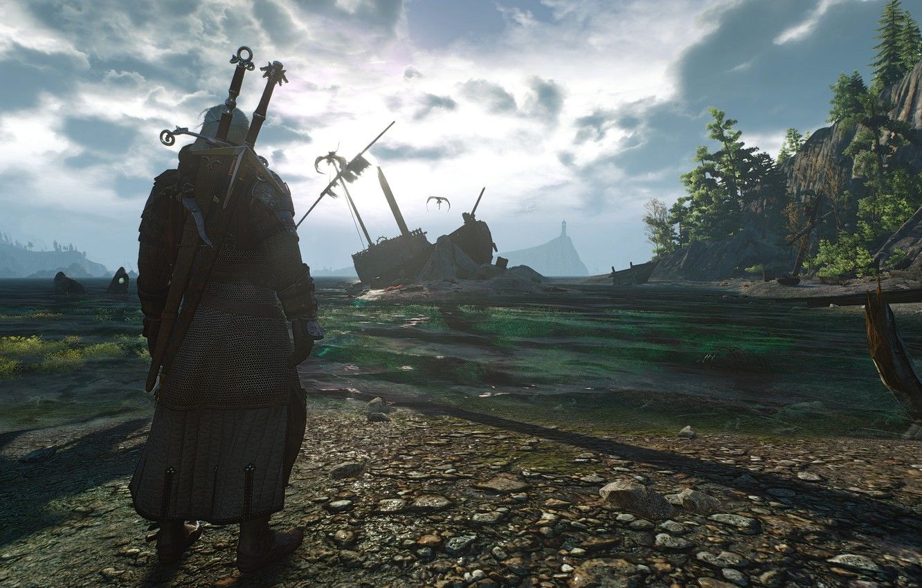 Geralt nave naufragata spiaggia, 1332x850 720p, Laptop