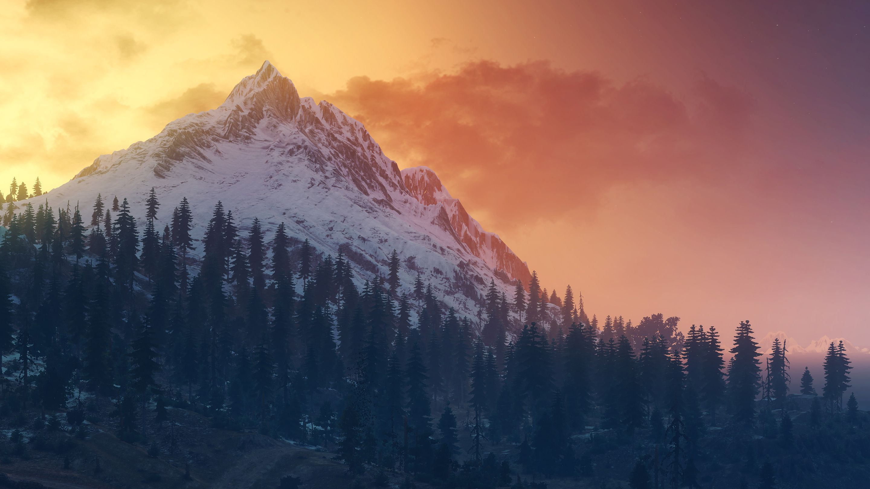 Montagna innevata al tramonto, 2880x1620 2K+, PC