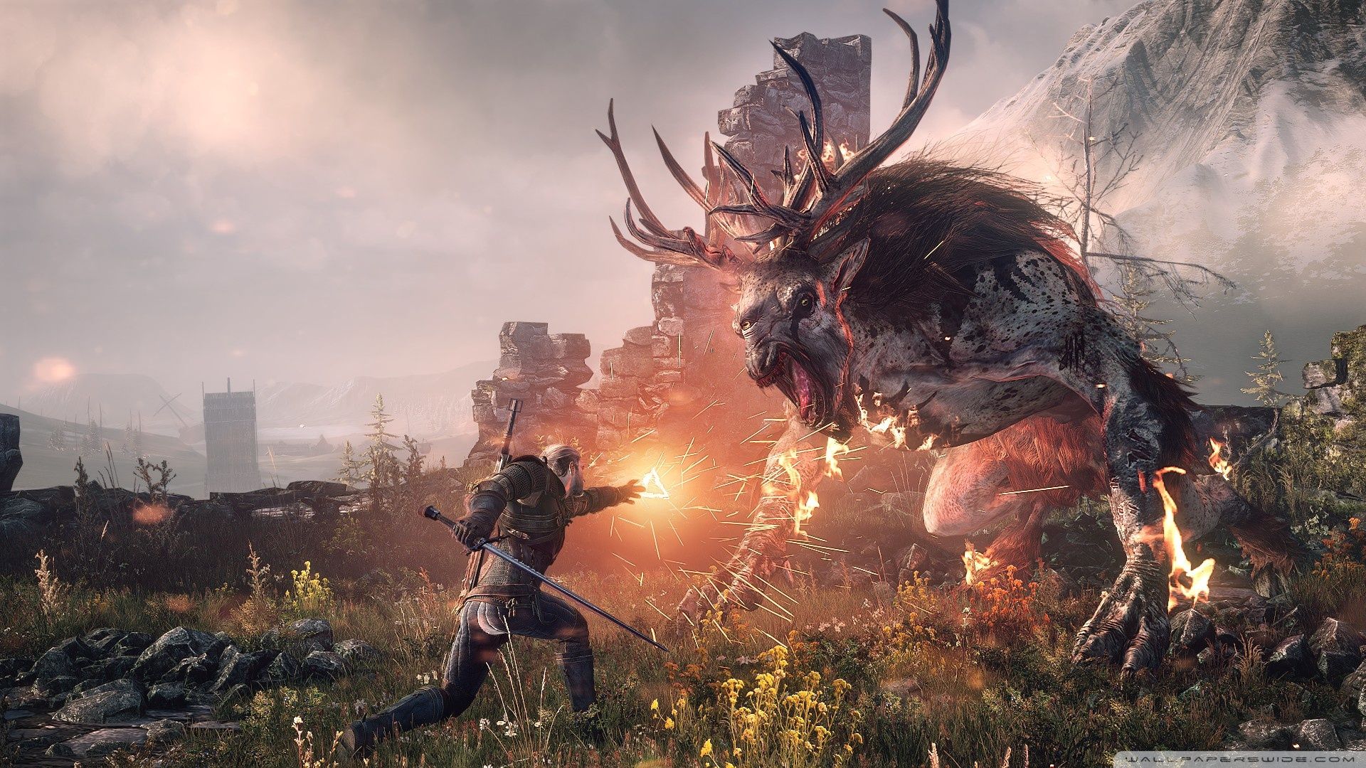 Geralt combatte mostro corna, 1920x1080 Full HD, Laptop