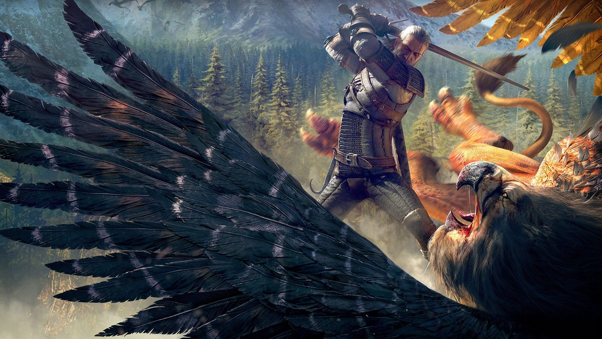 Geralt combatte un grifone, 1920x1080 Full HD 1080p, PC Desktop