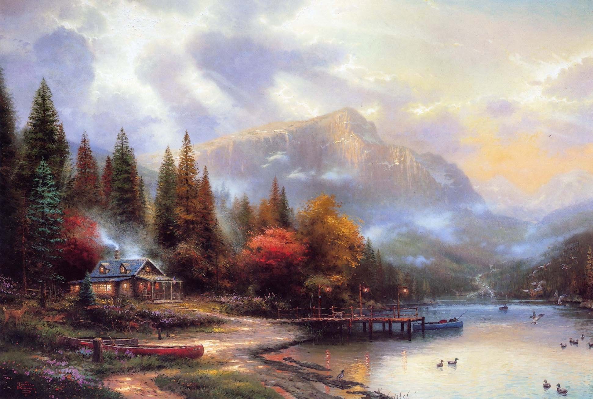 Cottage lago montagna autunno, 1942x1307 WUXGA, Desktop