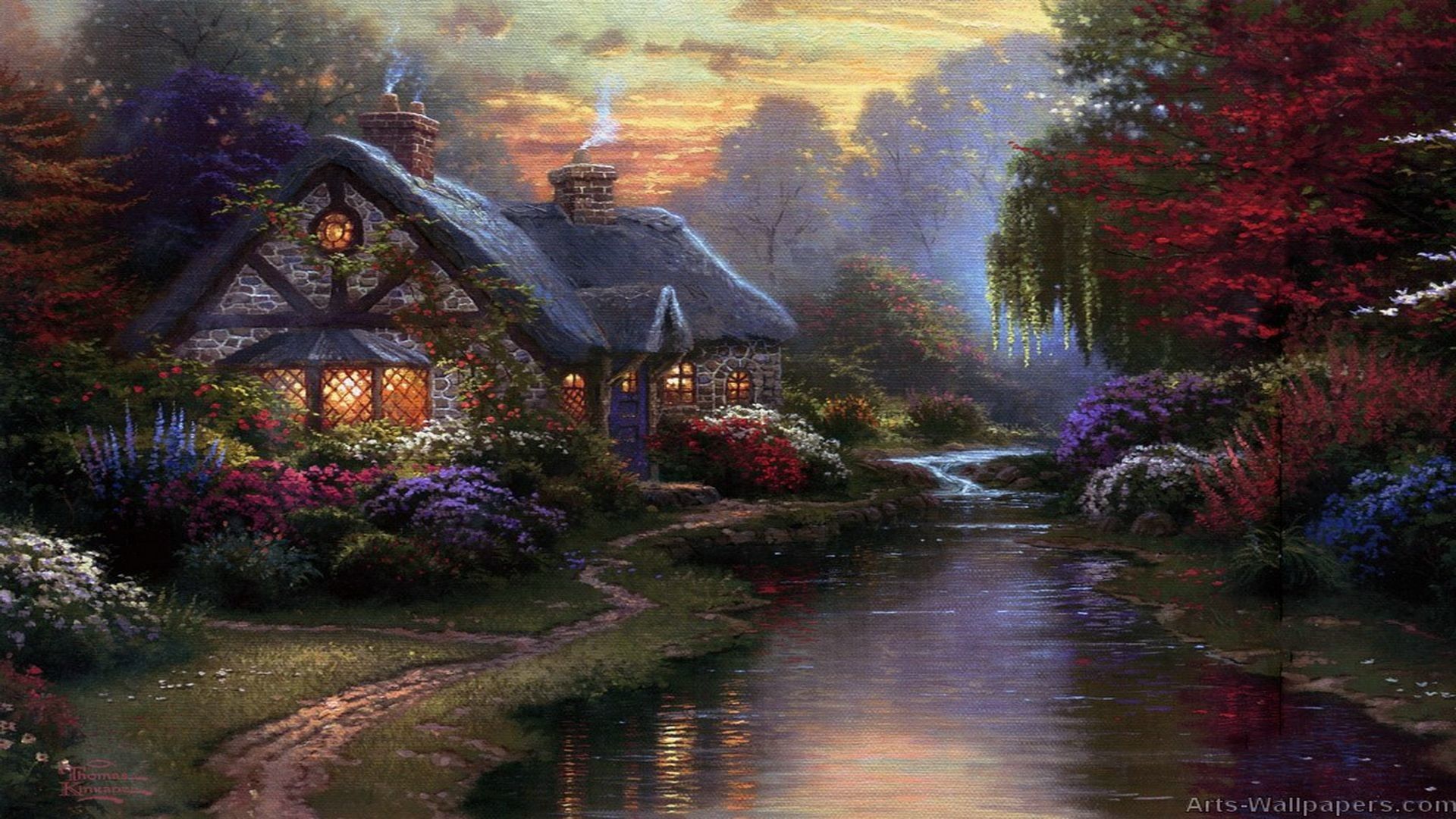 Cottage autunnale sul fiume, 1920x1080 1080p, PC Desktop