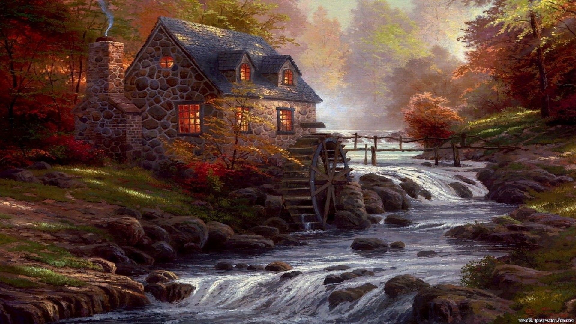 Cabina autunnale con lago, 1920x1200 Full HD+, Desktop