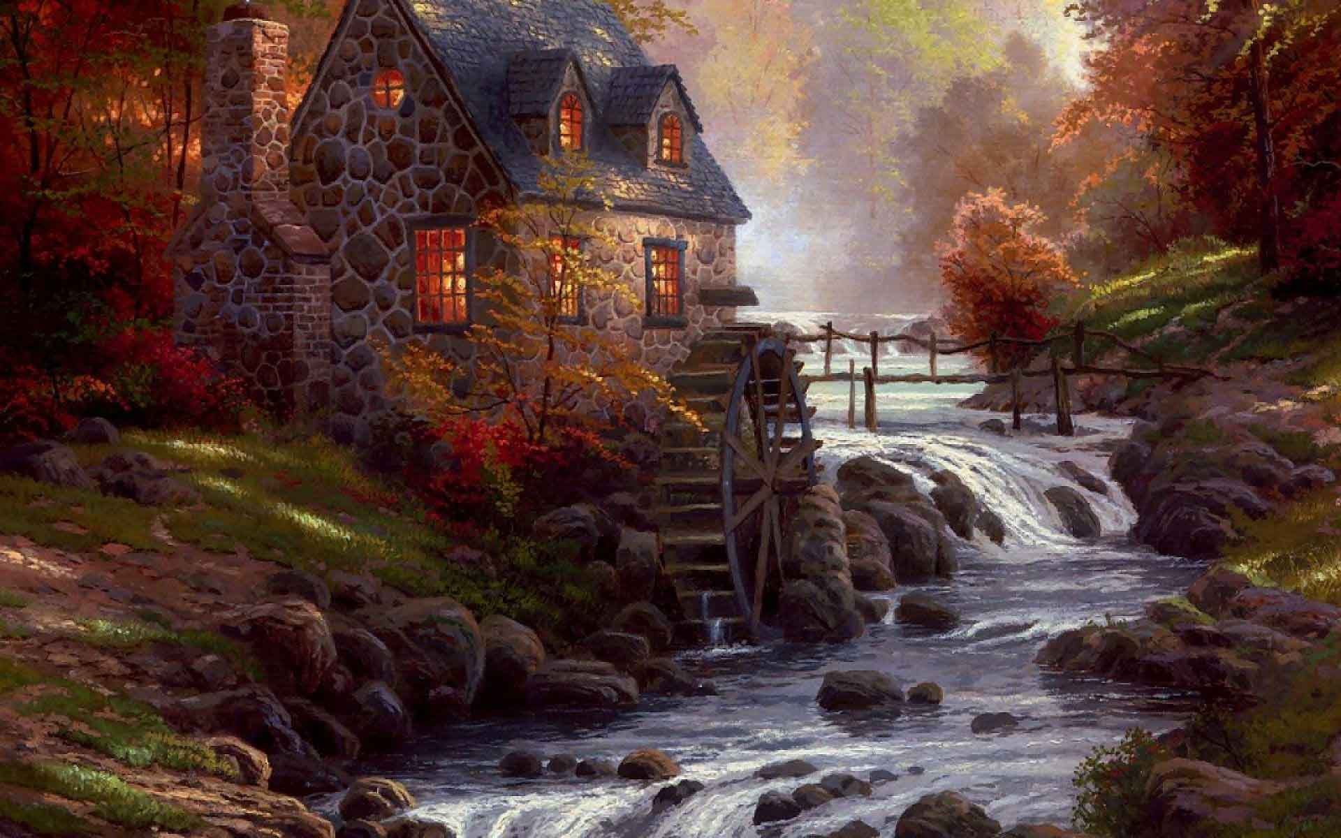 Cottage autunnale con pozzo giardino, 1920x1080 Full HD, PC