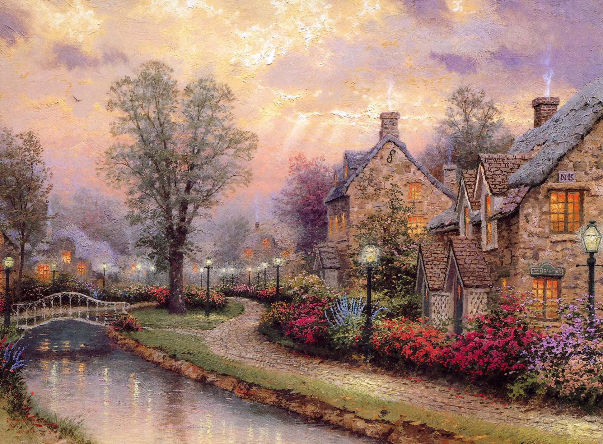 Cottage autunnale con ponte e canale, 1938x1428 WUXGA, Desktop