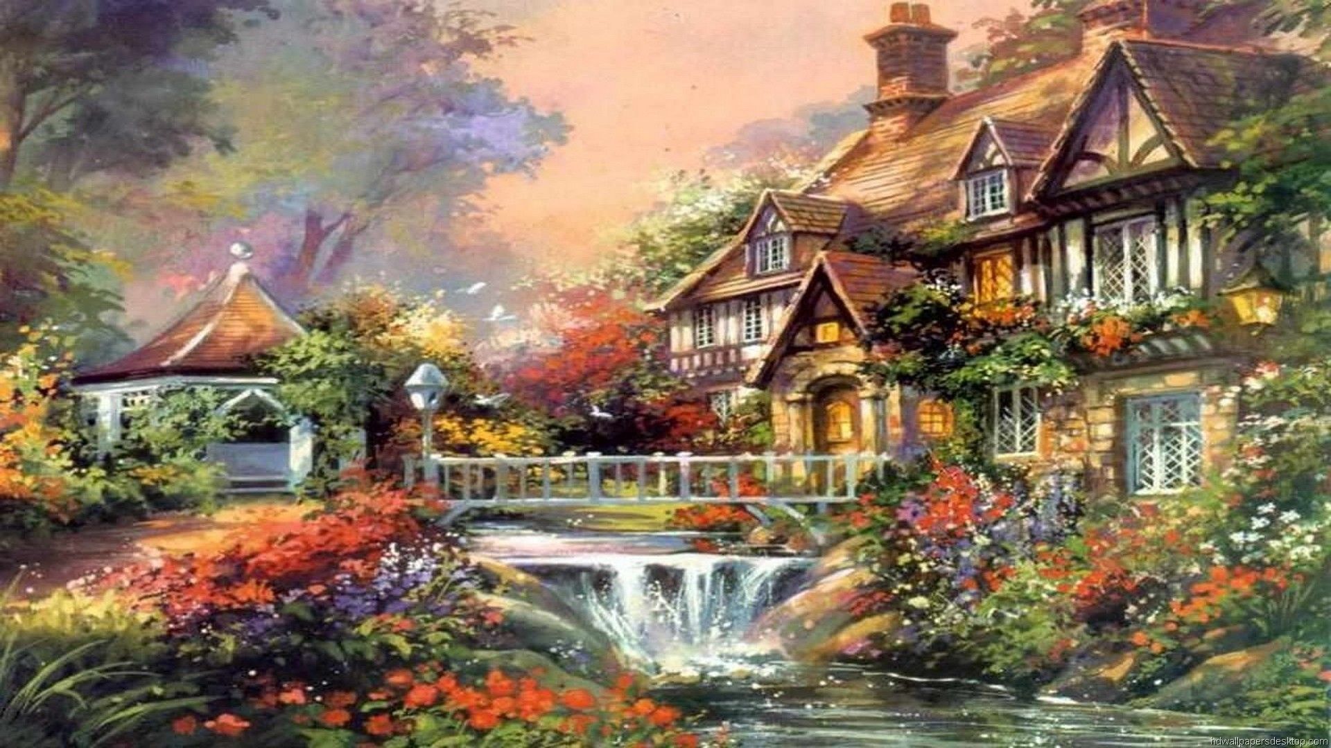 Cottage innevato natalizio Kinkade, 1116x860 HD, PC