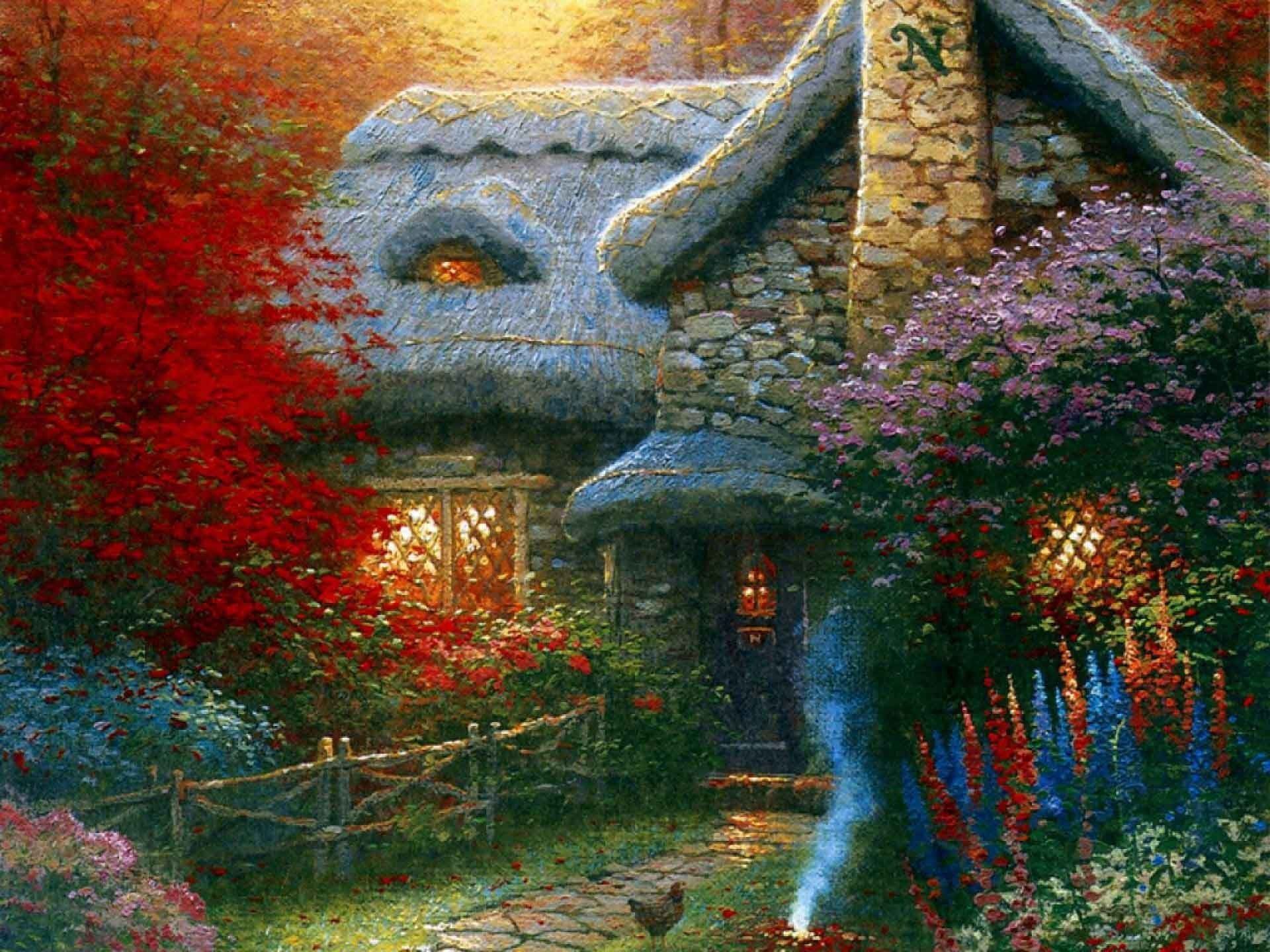 Cottage autunnale con luce divina, 1024x768 HD, Laptop