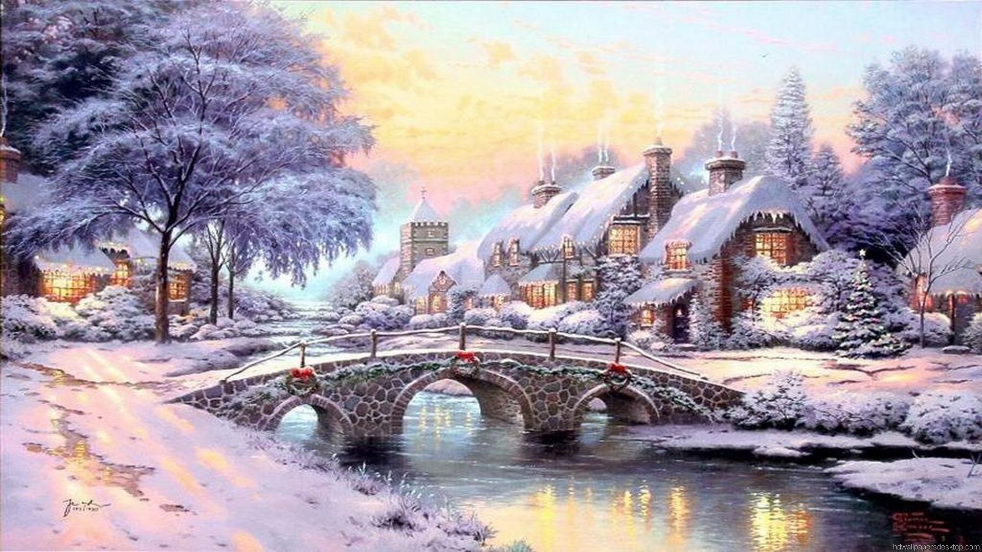 Villaggio natalizio innevato Kinkade, 1920x1080 Full HD, Laptop