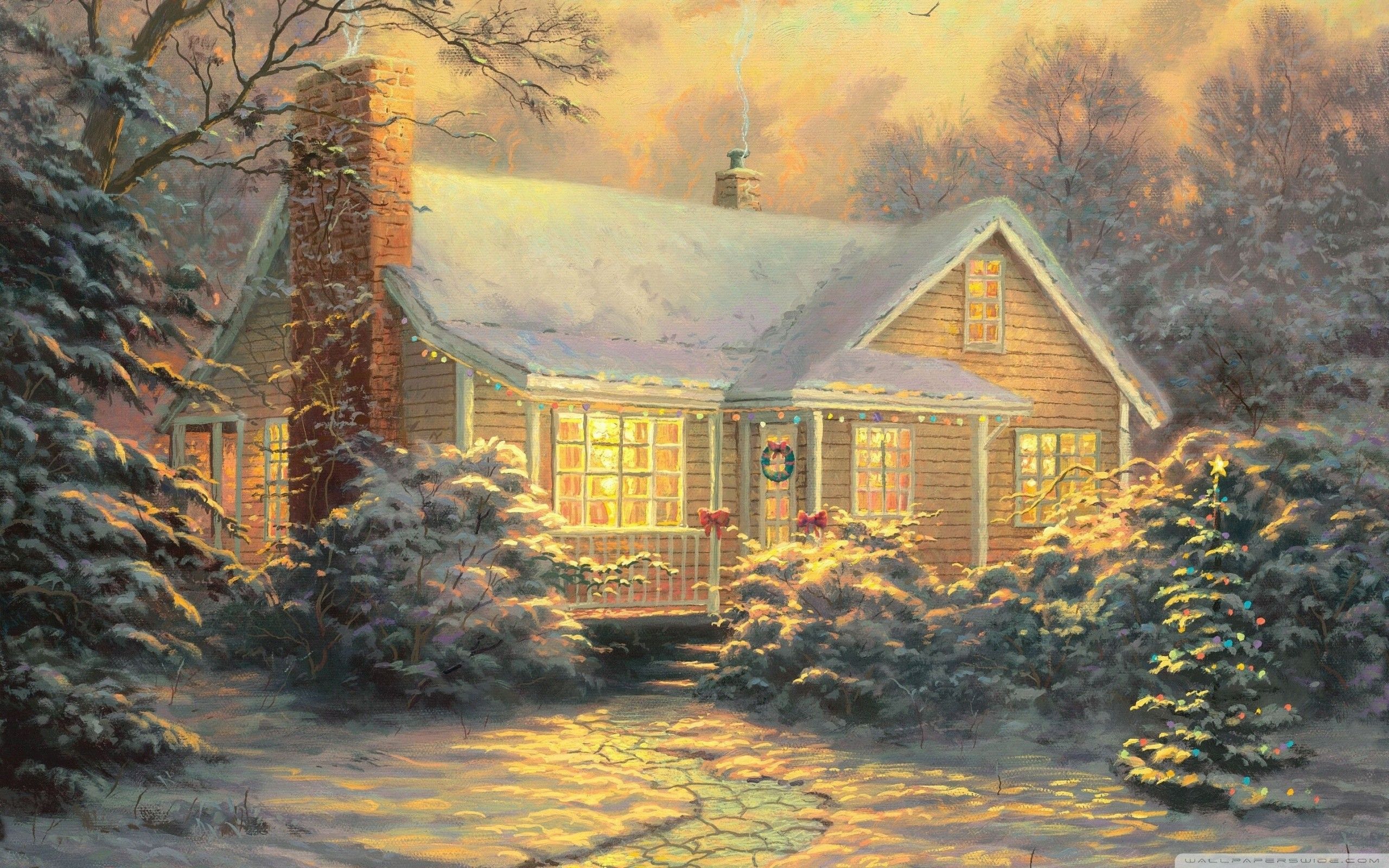 Cottage natalizio innevato Kinkade, 2560x1600 2K, PC