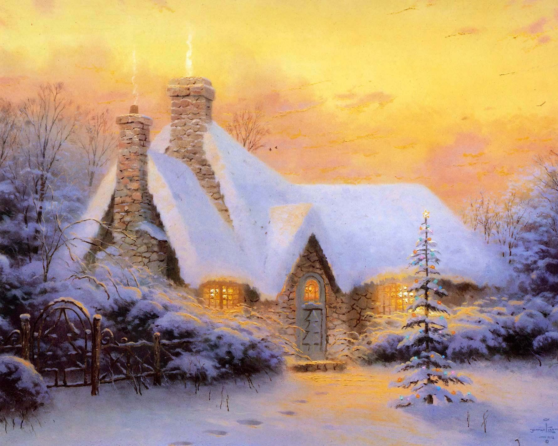 Cottage innevato natalizio al tramonto, 1779x1423 HD, PC