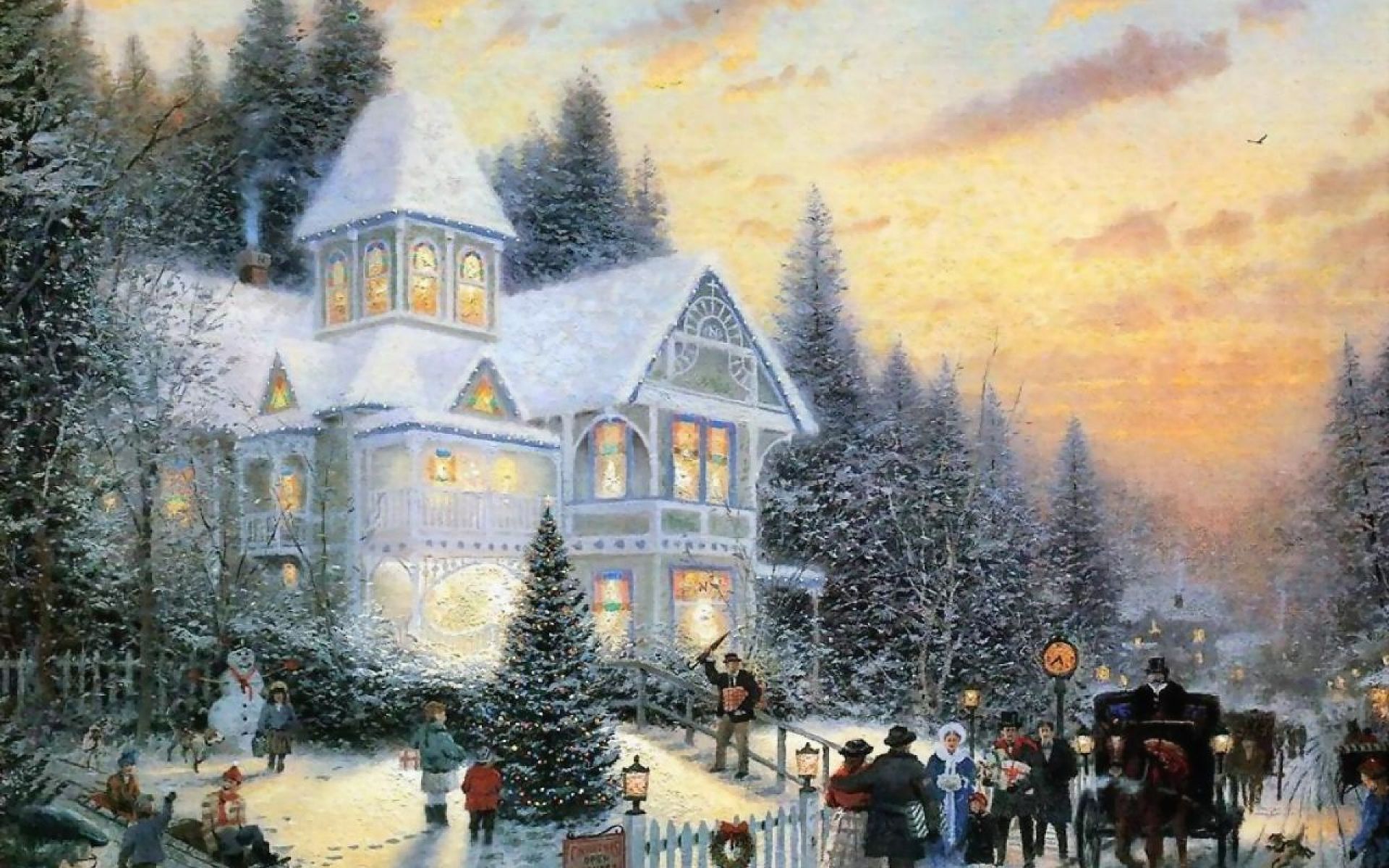 Casa vittoriana natalizia innevata, 1920x1200 Full HD+, Desktop