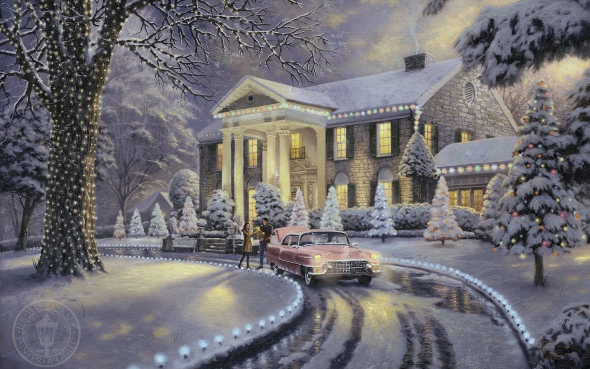 Villa natalizia innevata con auto, 1920x1200 Full HD+, Desktop