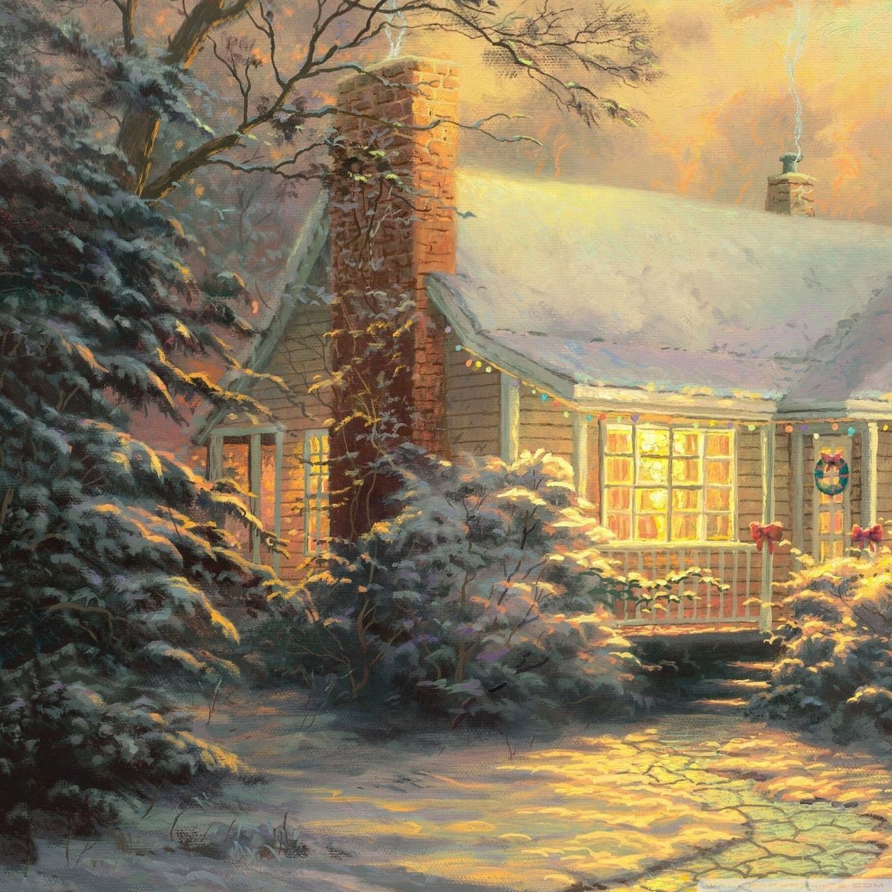 Cottage natalizio innevato illuminato, 1280x1280 HD, HP Laptop