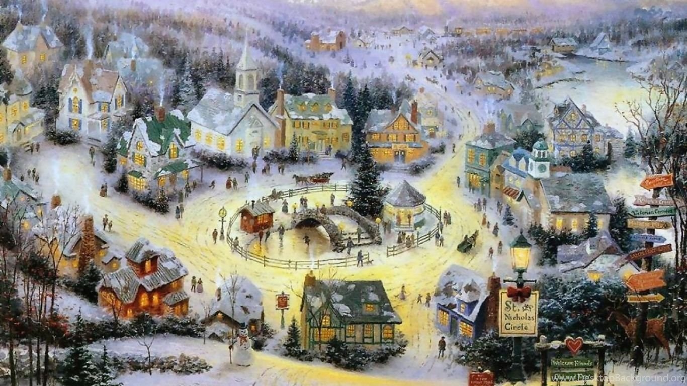 Villaggio natalizio innevato dipinto, 1366x768 HD, Desktop