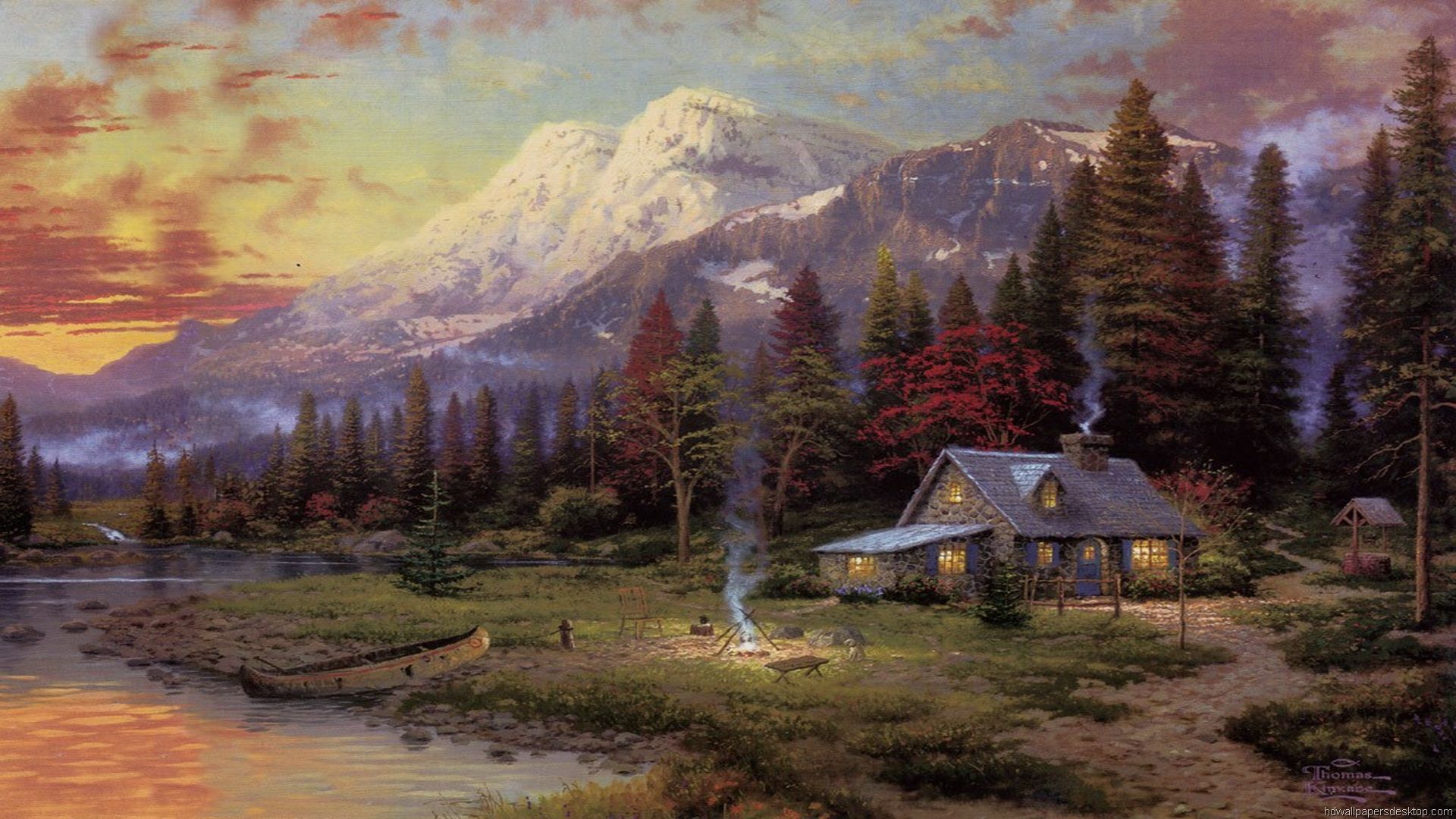 Cottage montano con lago, 1920x1080 Full HD 1080p, Desktop