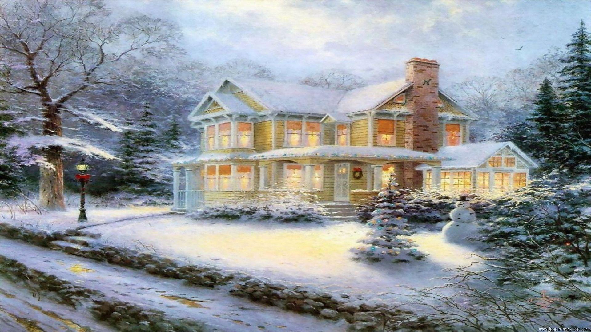 Casa natalizia innevata dipinta, 1920x1080 1080p, Desktop